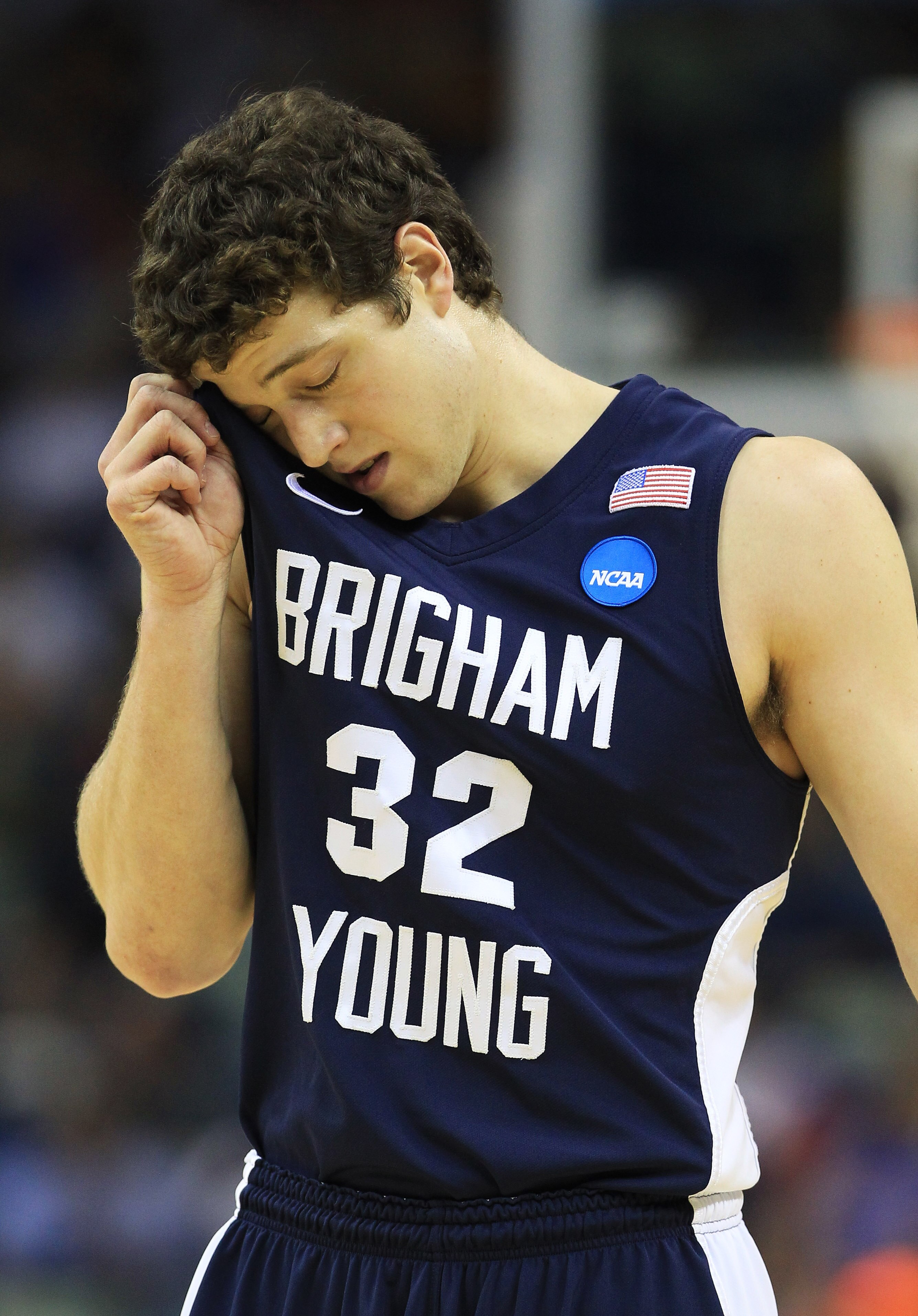NEW ORLEANS, LA - MARCH 24:  Jimmer Fredette #32 of the Brigham Young Cougars reacts during their game against the Florida Gators in the Southeast regional of the 2011 NCAA men's basketball tournament at New Orleans Arena on March 24, 2011 in New Orleans,