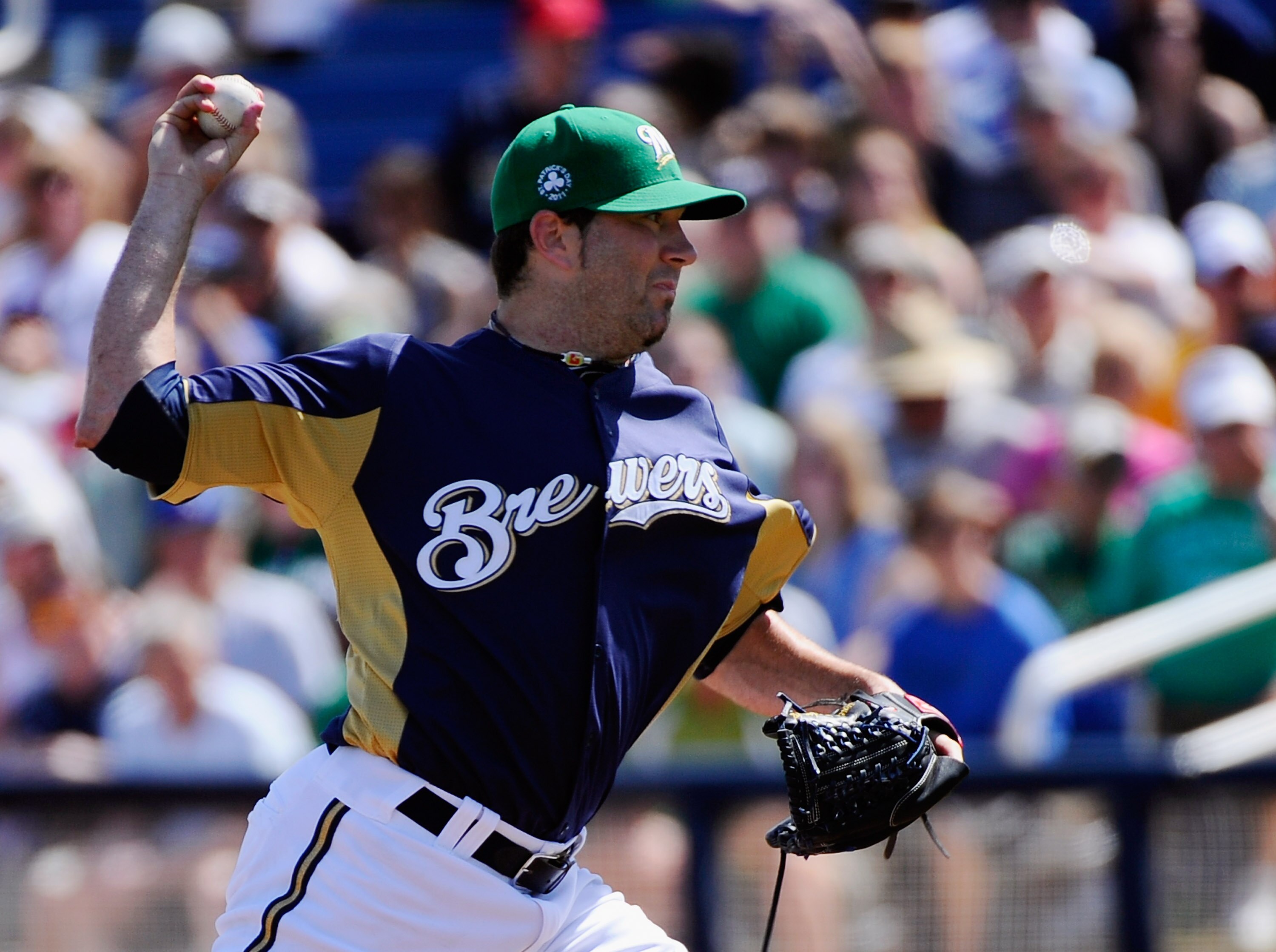 PHOENIX, AZ - MARCH 17:  Pitcher Shaun Marcum #18 of the Milwaukee Brewers throws a pitch against the Chicago White Sox during the first inning of the spring training game at Maryvale Baseball Park on March 17, 2011 in Phoenix, Arizona.  (Photo by Kevork