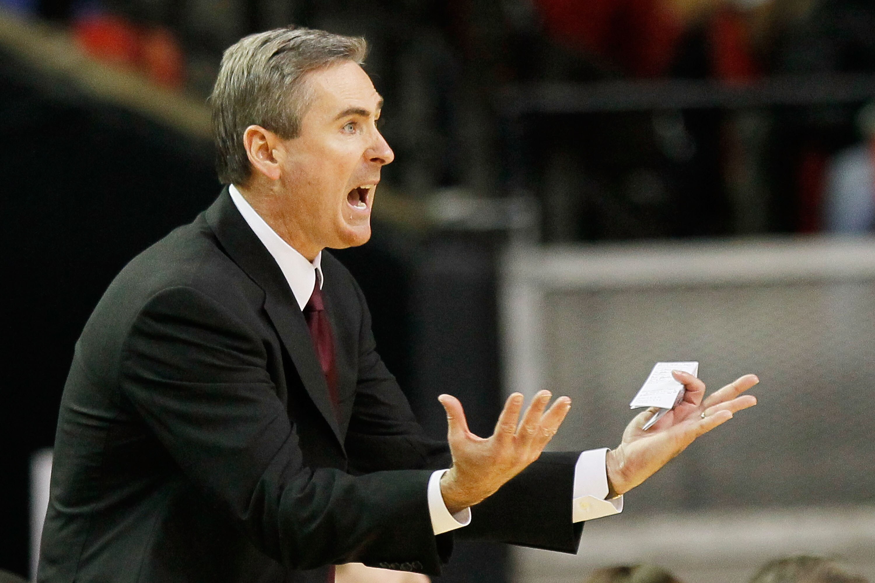 ATLANTA, GA - MARCH 11:  Head coach Rick Stansbury of the Mississippi State Bulldogs coaches against the Vanderbilt Commodores during the quarterfinals of the SEC Men's Basketball Tournament at Georgia Dome on March 11, 2011 in Atlanta, Georgia.  (Photo b