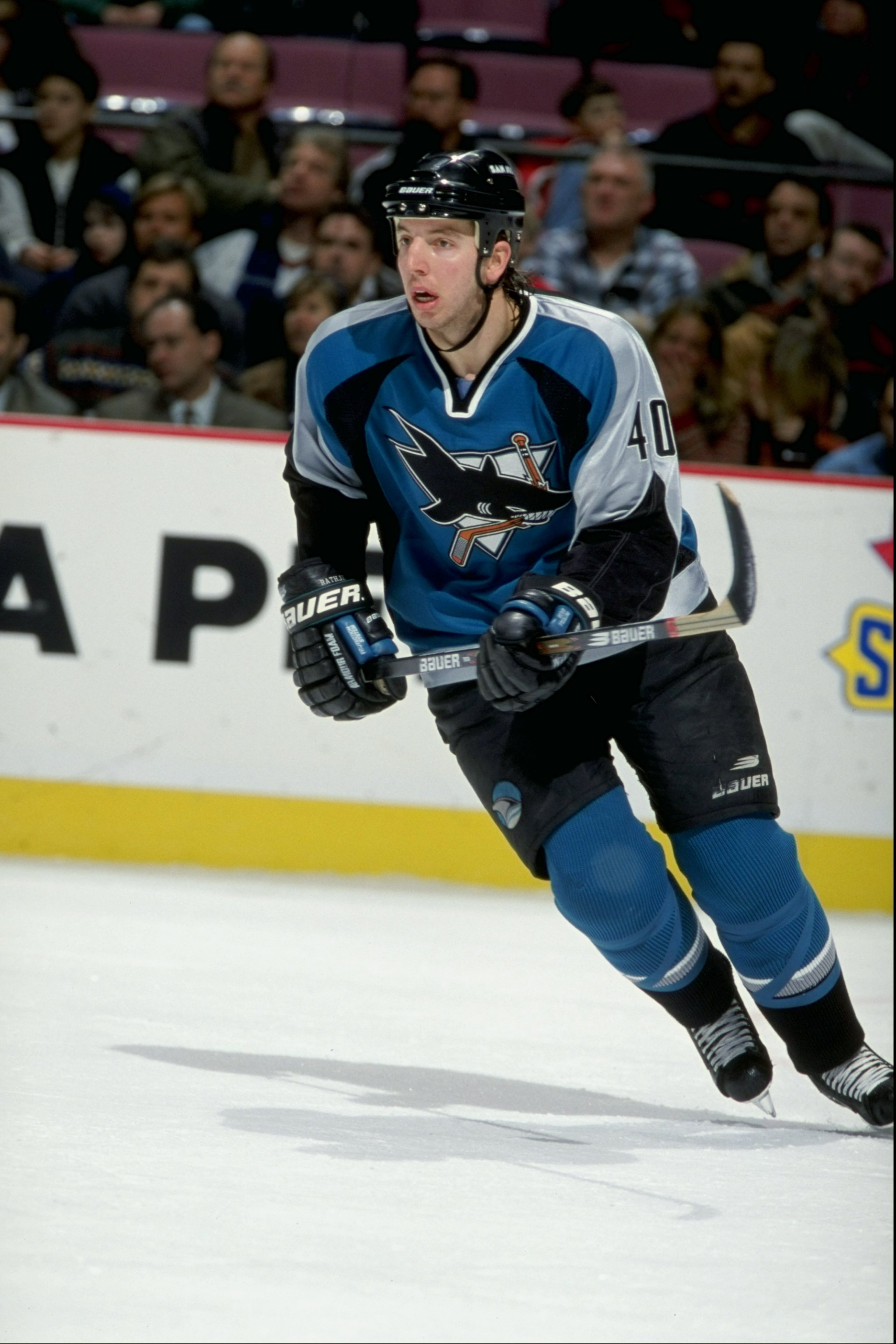 5 Jan 1999:  Mike Rathje #40 of the San Jose Sharks in action during the game against the New Jersey Devils at the Continental Airlines Arena in East Rutherford, New Jersey. The Devils tied the Sharks 3-3. Mandatory Credit: Al Bello  /Allsport