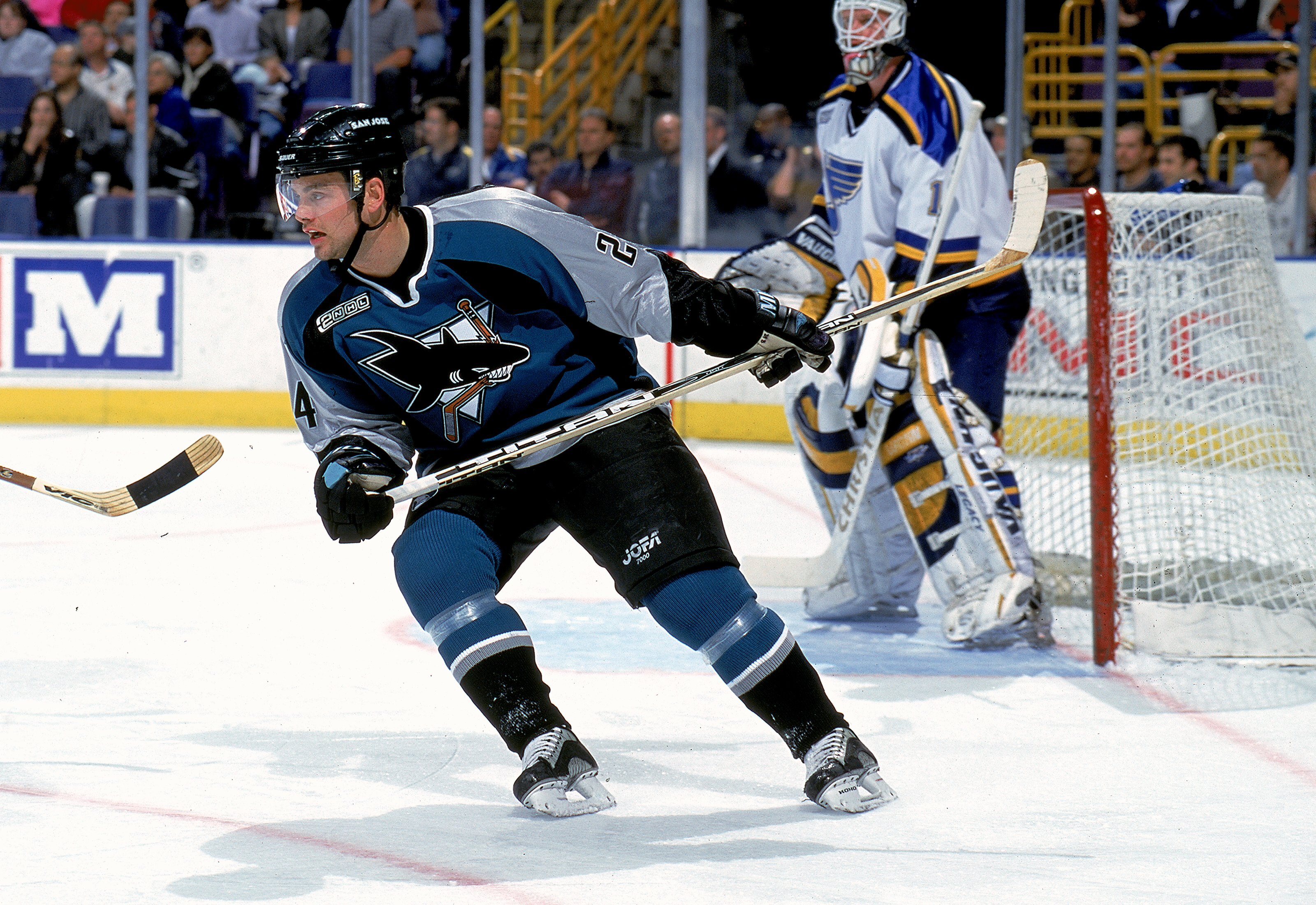 4 Dec 1999: Niklas Sundstrom #24 of the San Jose Sharks skates on the ice during a game against the St. Louis Blues at the Kiel Center in St. Louis, Missouri. The Blues defeated the Sharks 4-2. Mandatory Credit: Elsa Hasch  /Allsport