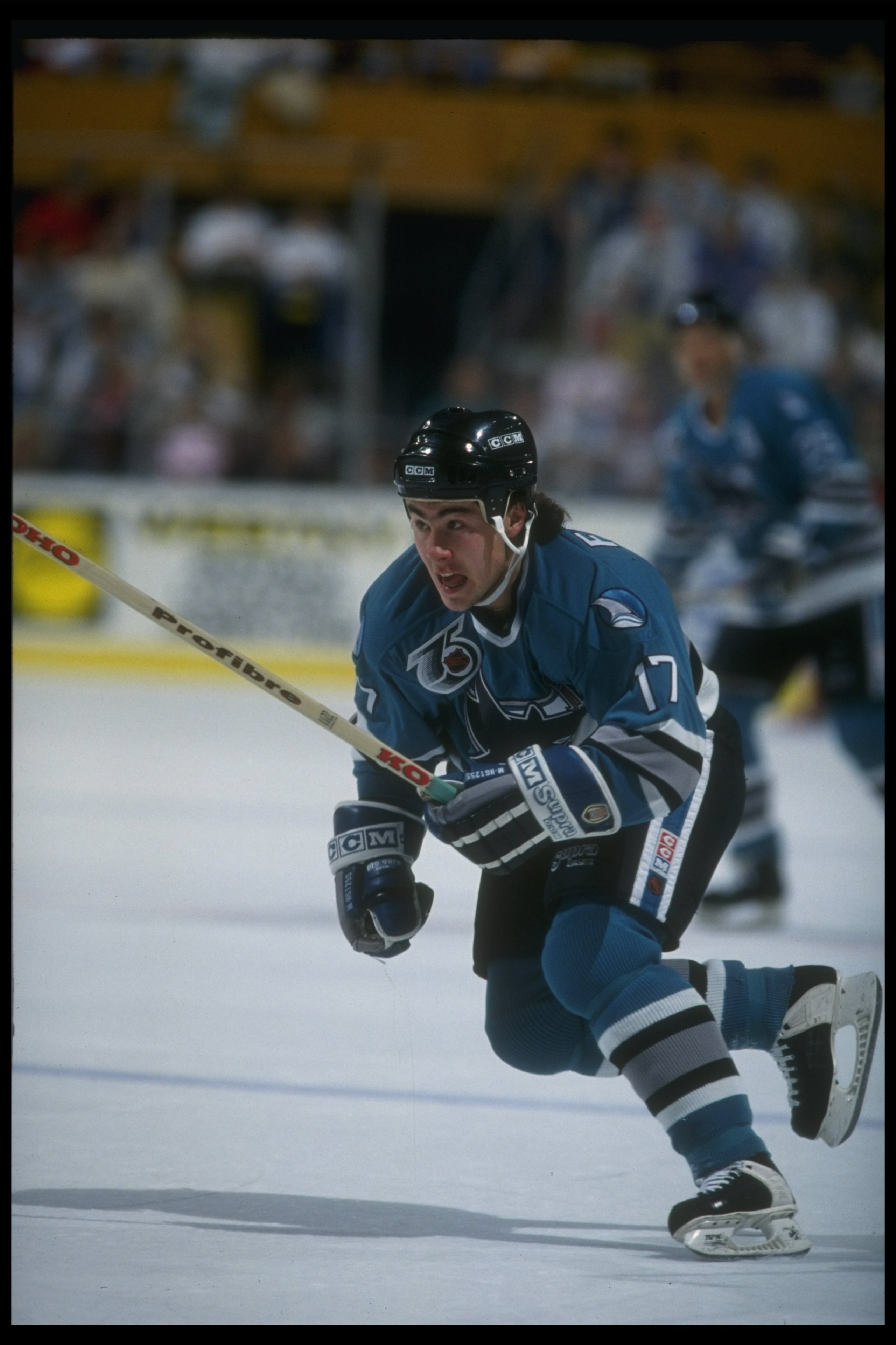 25 Oct 1991: Rightwinger Pat Falloon of the San Jose Sharks moves down the ice during a game against the Buffalo Sabres at Memorial Auditorium in Buffalo, New York.