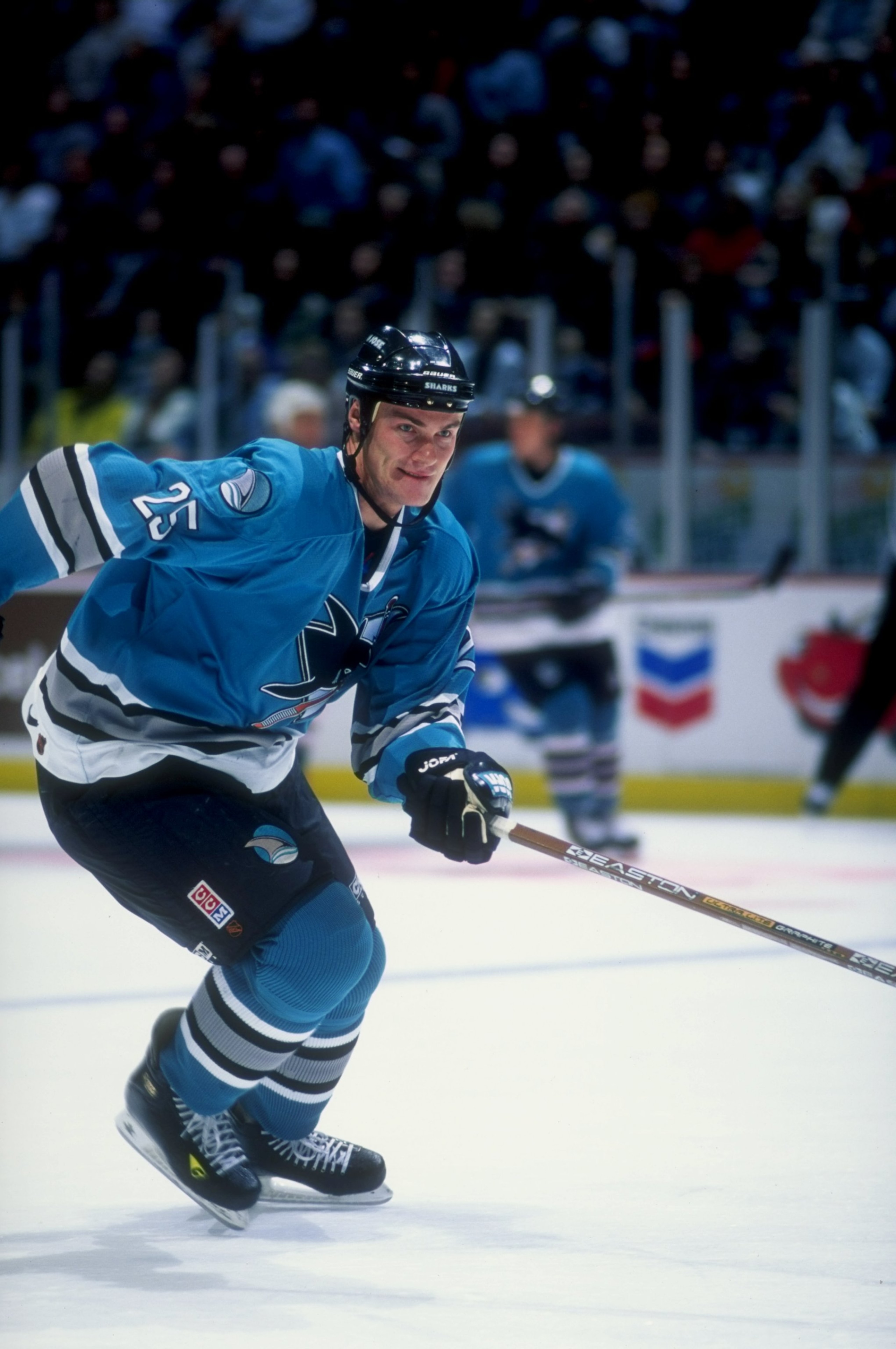 10 Nov 1997: Leftwinger Viktor Kozlov of the San Jose Sharks in action during a game against the Anaheim Mighty Ducks at Arrowhead Pond in Anaheim, California. The Sharks defeated the Ducks 6-4.