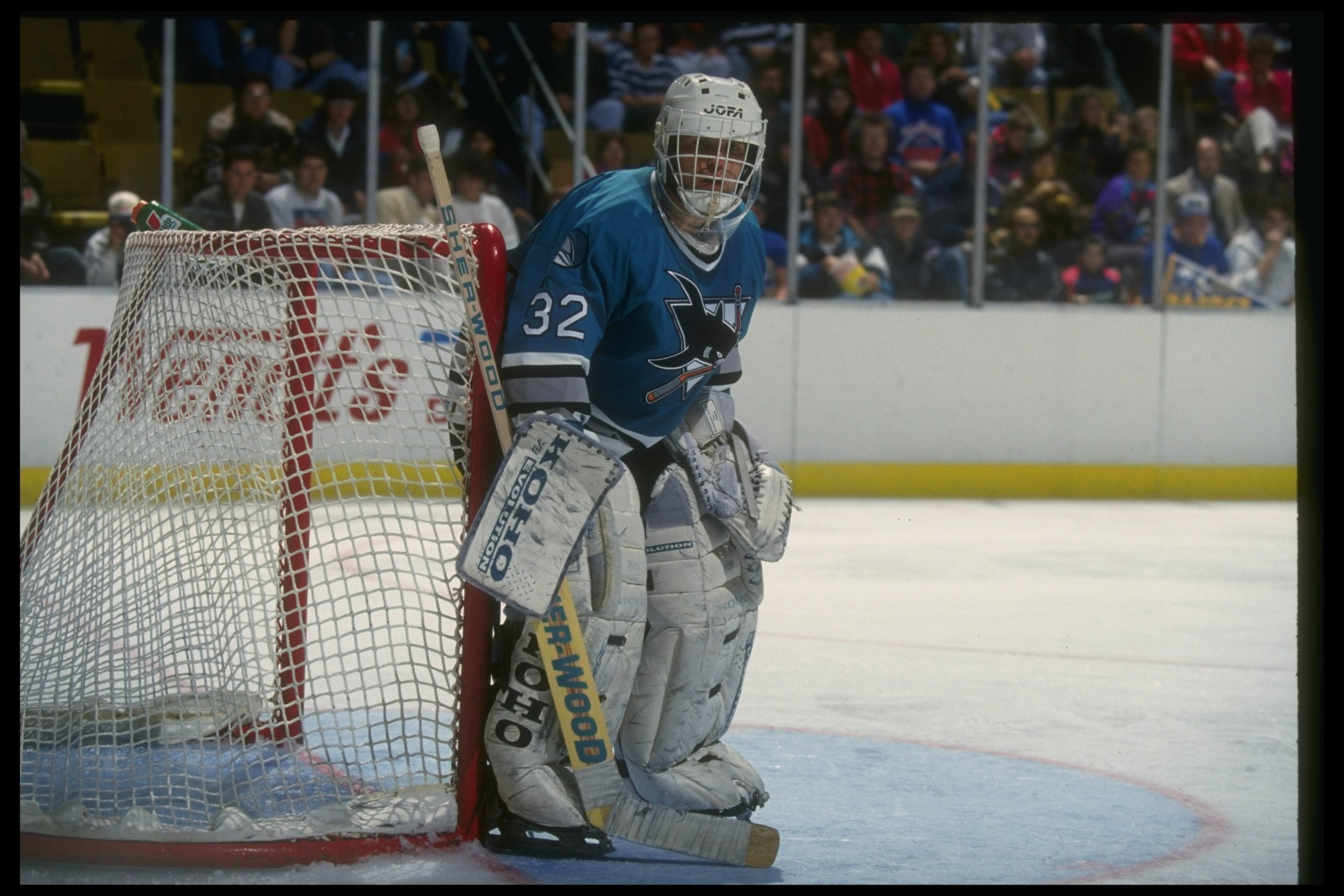 21 Nov 1993: Goaltender Arturs Irbe of the San Jose Sharks looks on during a game against the Buffalo Sabres at Memorial Auditorium in Buffalo, New York.