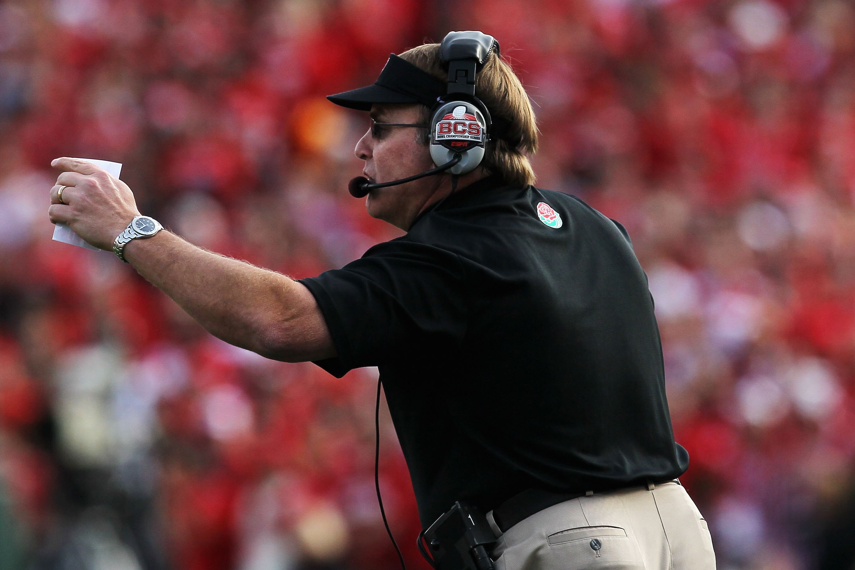 PASADENA, CA - JANUARY 01:  Head coach Gary Patterson of the TCU Horned Frogs stands on the sidelines against the Wisconsin Badgers during the 97th Rose Bowl game on January 1, 2011 in Pasadena, California.  (Photo by Stephen Dunn/Getty Images)