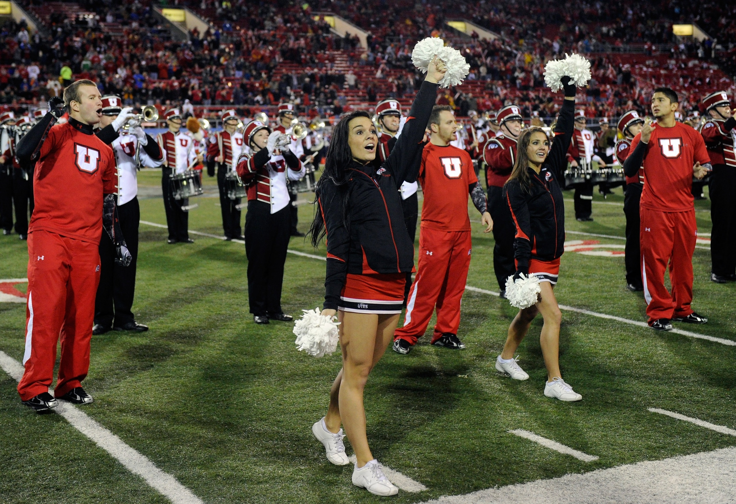 LAS VEGAS, NV - DECEMBER 22: Utah Utes cheerleaders perform before the MAACO Bowl Las Vegas against the Boise State Broncos at Sam Boyd Stadium December 22, 2010 in Las Vegas, Nevada. Boise State Won 26-3. (Photo by Ethan Miller/Getty Images) LAS VEGAS, NV - DECEMBER 22: Utah Utes cheerleaders perform before the MAACO Bowl Las Vegas against the Boise State Broncos at Sam Boyd Stadium December 22, 2010 in Las Vegas, Nevada. Boise State Won 26-3. (Photo by Ethan Miller/Getty Images)