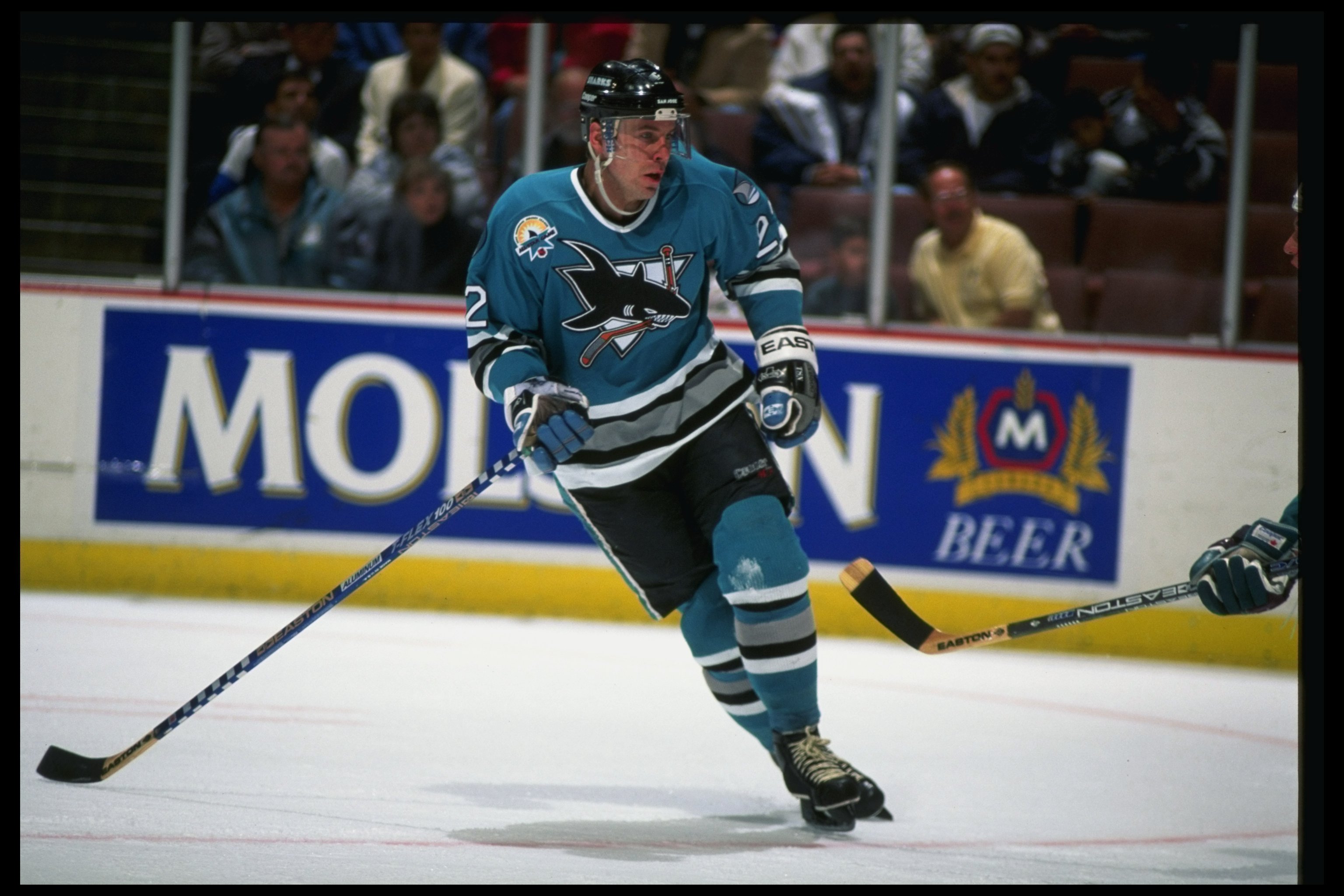 1 Nov 1996:  Center Ulf Dahlen of the San Jose Sharks moves down the ice during a game against the Anaheim Mighty Ducks at Arrowhead Pond in Anaheim, California.  The Ducks won the game, 4-3. Mandatory Credit: Glenn Cratty  /Allsport