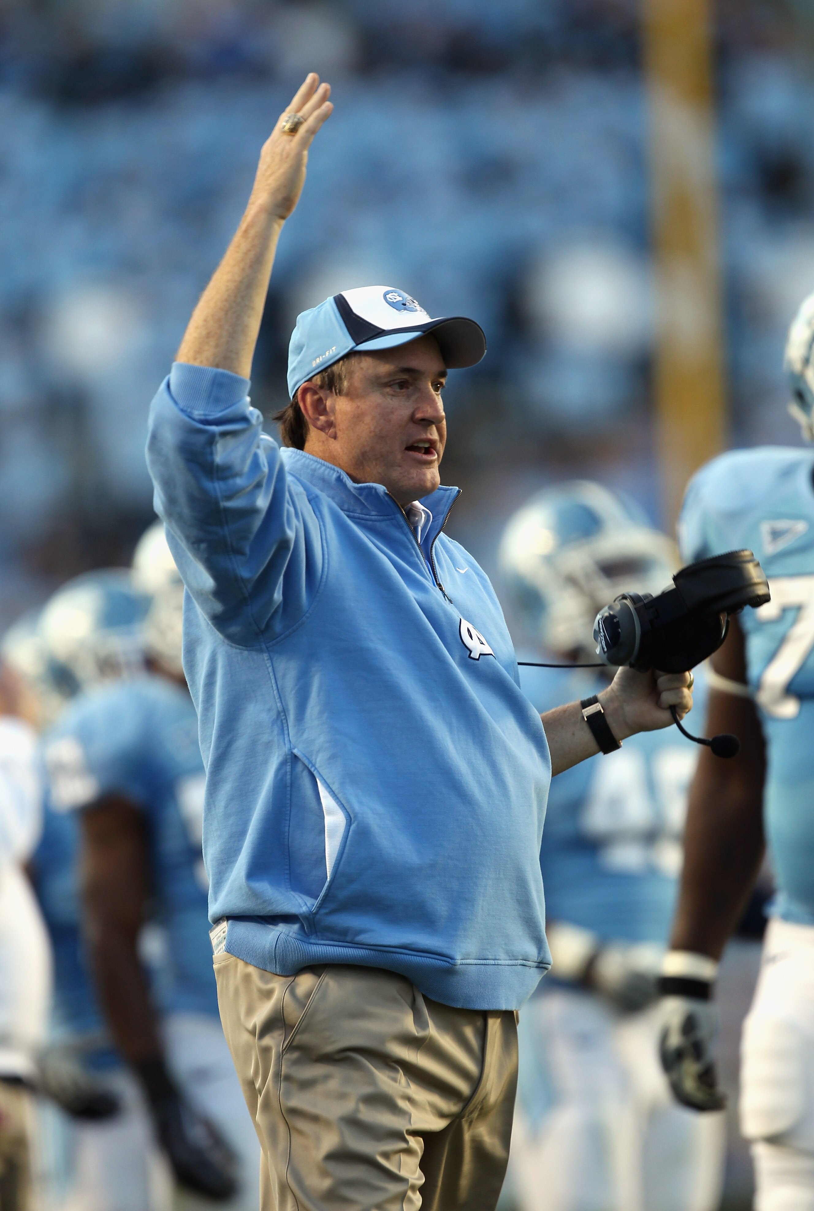 CHAPEL HILL, NC - NOVEMBER 13:  Head coach Butch Davis of the North Carolina Tar Heels reacts to a play against the Virginia Tech Hokies during their game at Kenan Stadium on November 13, 2010 in Chapel Hill, North Carolina.  (Photo by Streeter Lecka/Gett
