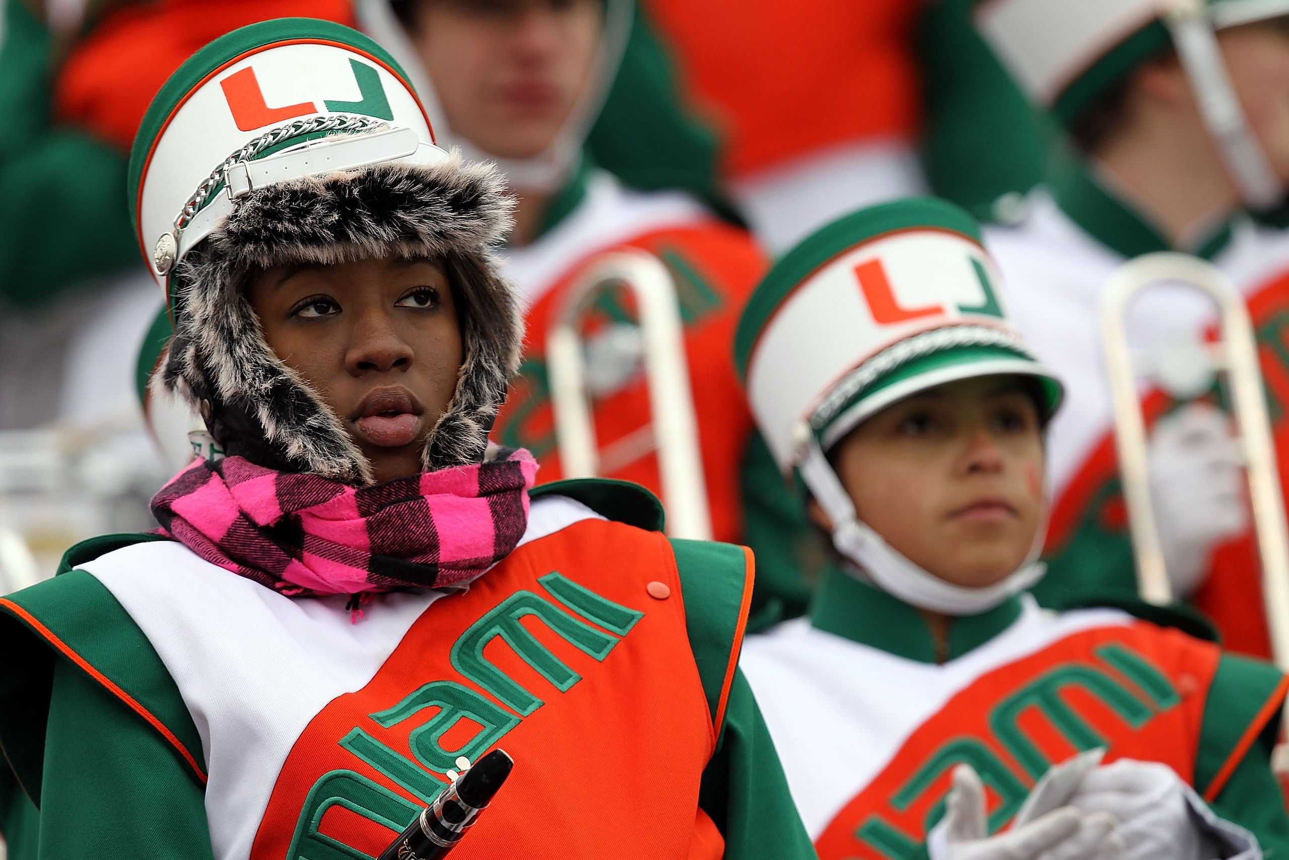 EL PASO, TX - DECEMBER 30: A member of the Miami Hurricanes band during play against the Notre Dame Fighting Irish at Sun Bowl on December 30, 2010 in El Paso, Texas. (Photo by Ronald Martinez/Getty Images) EL PASO, TX - DECEMBER 30: A member of the Miami Hurricanes band during play against the Notre Dame Fighting Irish at Sun Bowl on December 30, 2010 in El Paso, Texas. (Photo by Ronald Martinez/Getty Images)