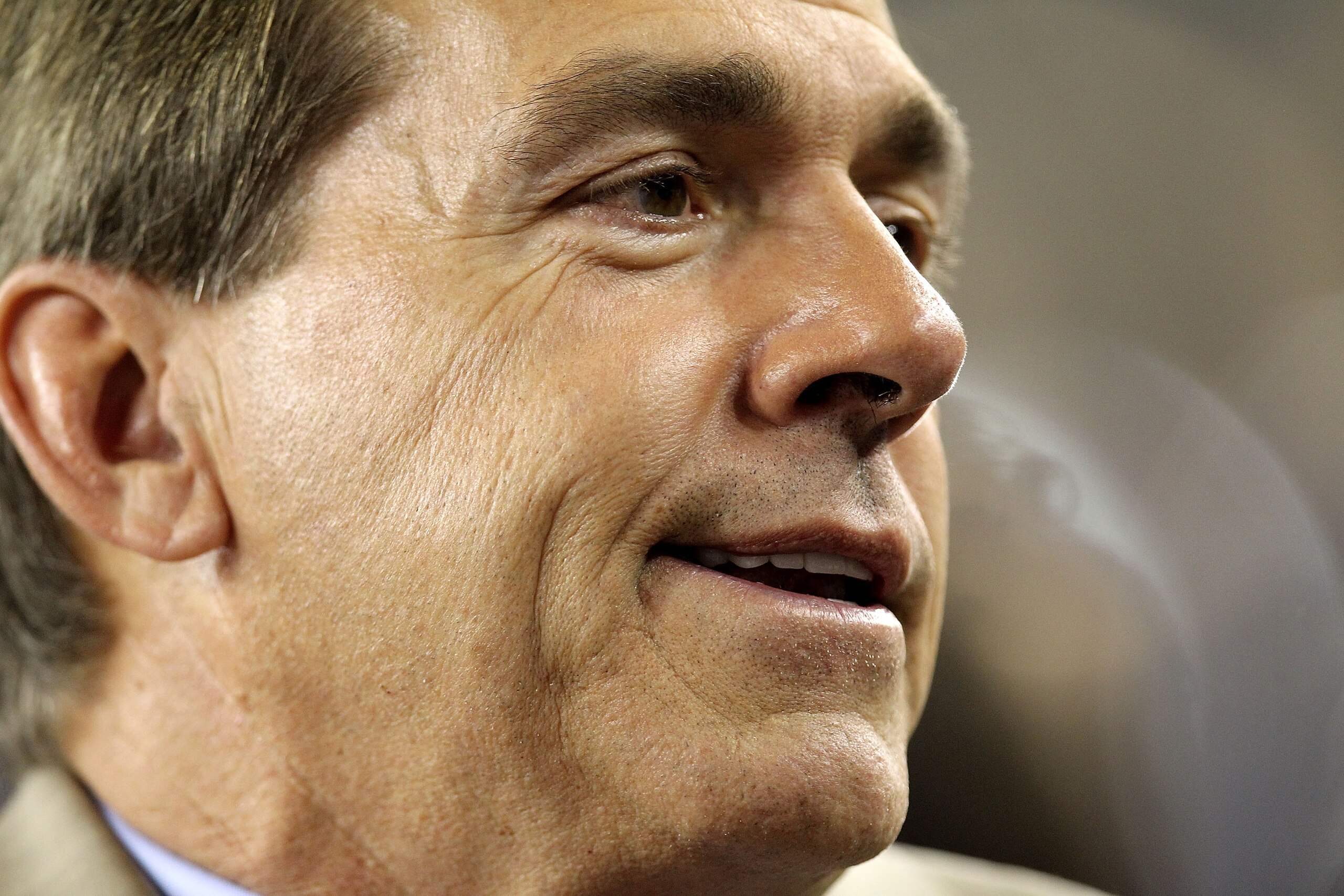 GLENDALE, AZ - JANUARY 10: Head coach Nick Saban of the Alabama Crimson Tide looks on from the sideline during the Tostitos BCS National Championship Game at University of Phoenix Stadium on January 10, 2011 in Glendale, Arizona. (Photo by Ronald Martin GLENDALE, AZ - JANUARY 10: Head coach Nick Saban of the Alabama Crimson Tide looks on from the sideline during the Tostitos BCS National Championship Game at University of Phoenix Stadium on January 10, 2011 in Glendale, Arizona. (Photo by Ronald Martin