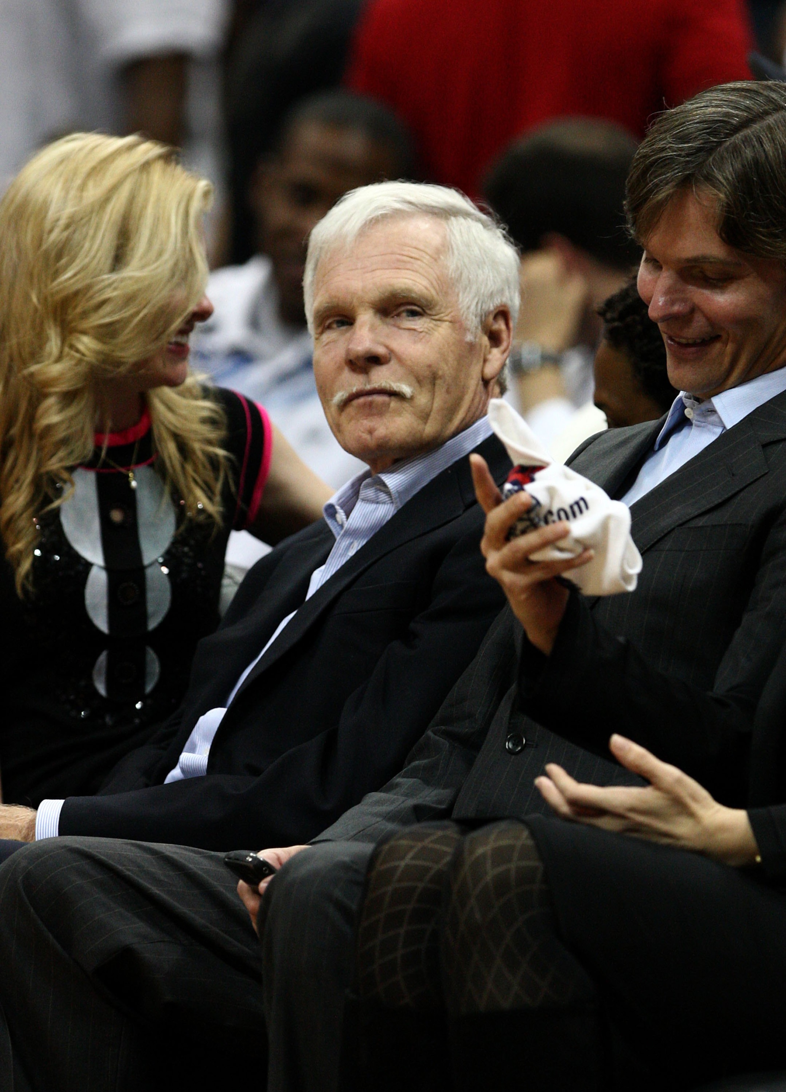 ATLANTA - APRIL 28: Ted Turner watches Game Four of the Eastern Conference Quarterfinals between the Atlanta Hawks and the Boston Celtics from the front row during the 2008 NBA Playoffs at the Philips Arena on April 28, 2008 in Atlanta, Georgia. The Hawks