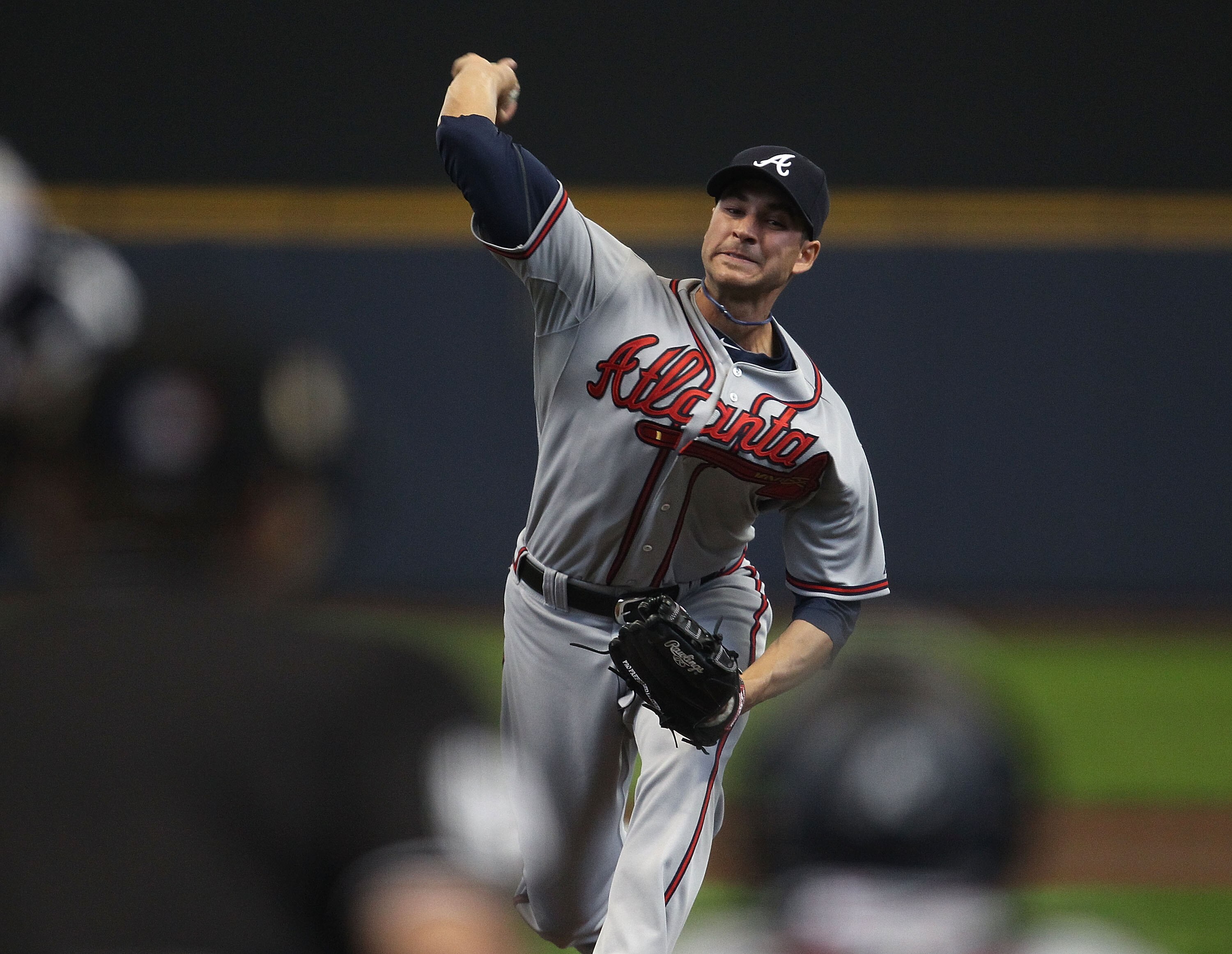 MILWAUKEE, WI - APRIL 04: Starting pitcher Brandon Beachy #37 of the Atlanta Braves delivers the ball against the Milwaukee Brewers during the home opener at Miller Park on April 4, 2011 in Milwaukee, Wisconsin. (Photo by Jonathan Daniel/Getty Images)