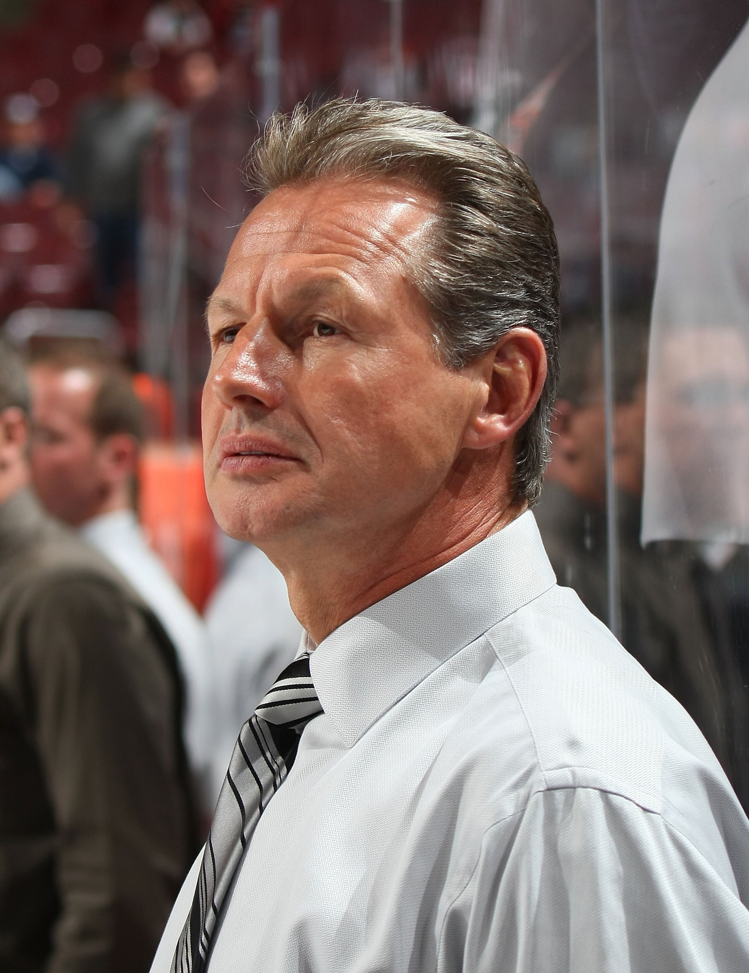 PHILADELPHIA - MARCH 26: Assistant Coach Mike Kitchen of the Florida Panthers watches practice prior to his game against the Philadelphia Flyers on March 26, 2009 at the Wachovia Center in Philadelphia, Pennsylvania. (Photo by Bruce Bennett/Getty Images)