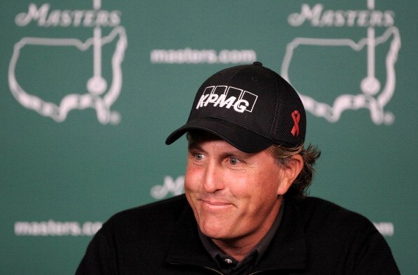 AUGUSTA, GA - APRIL 05:  Phil Mickelson speaks with the media during a practice round prior to the 2011 Masters Tournament at Augusta National Golf Club on April 5, 2011 in Augusta, Georgia.  (Photo by David Cannon/Getty Images)