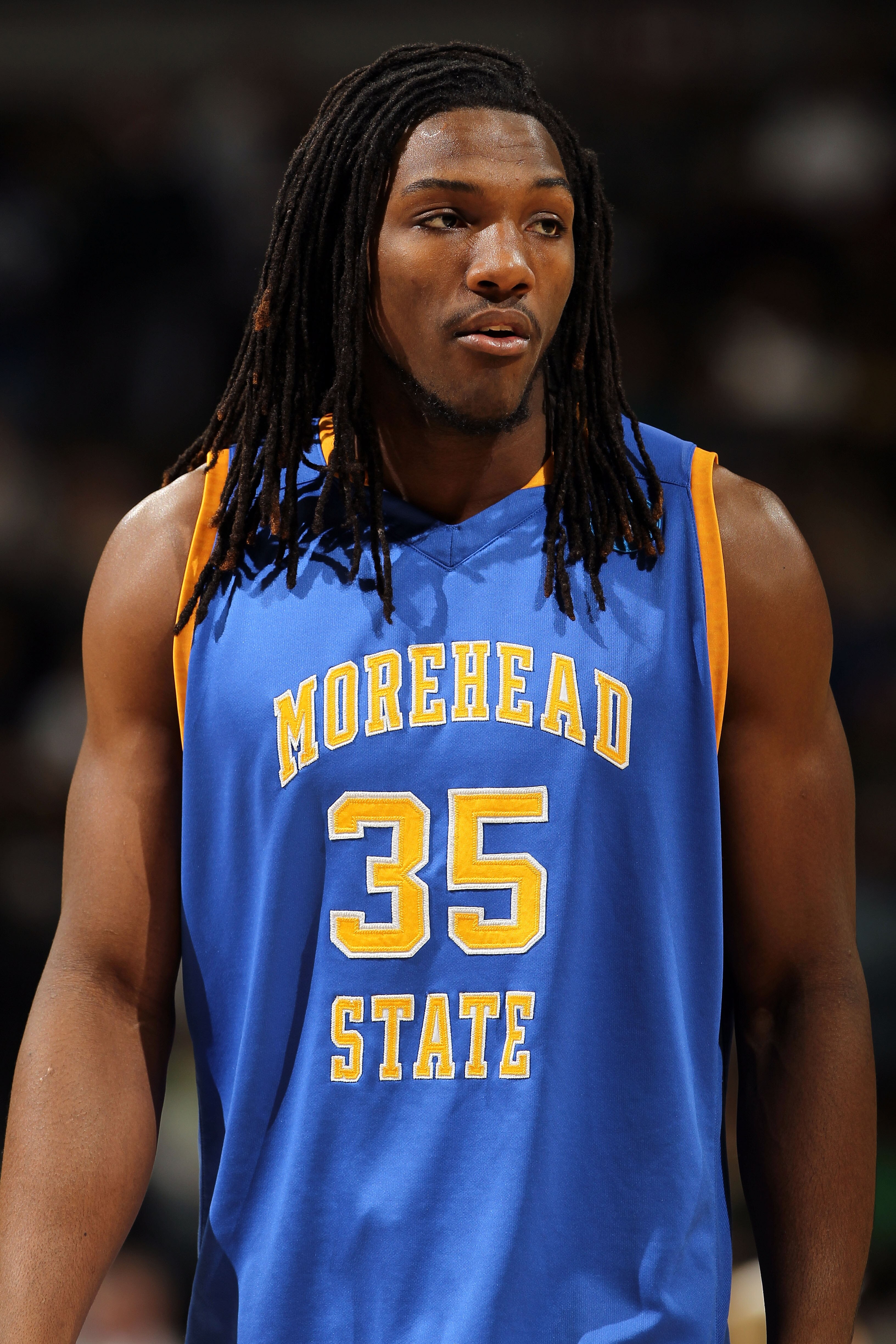 DENVER, CO - MARCH 17:  Kenneth Faried #35 of the Morehead State Eagles looks on during the second round of the 2011 NCAA men's basketball tournament at Pepsi Center on March 17, 2011 in Denver, Colorado.  (Photo by Doug Pensinger/Getty Images)