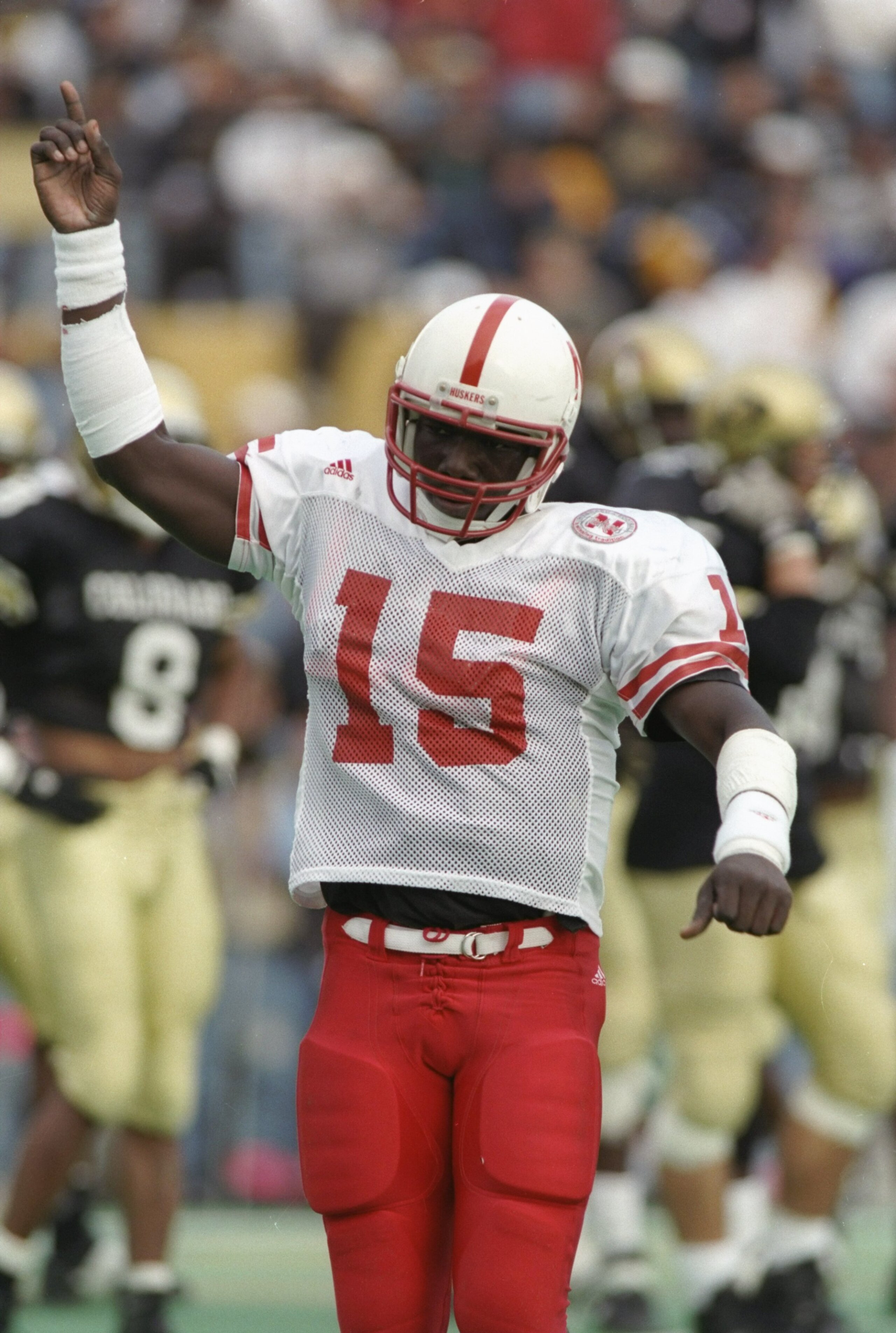 28 Oct 1995: Quarterback Tommie Frazier of the Nebraska Cornhuskers celebrates during a game against the Colorado Buffaloes at Folsom Field in Boulder, Colorado. Nebraska won the game 42-10. 28 Oct 1995: Quarterback Tommie Frazier of the Nebraska Cornhuskers celebrates during a game against the Colorado Buffaloes at Folsom Field in Boulder, Colorado. Nebraska won the game 42-10.