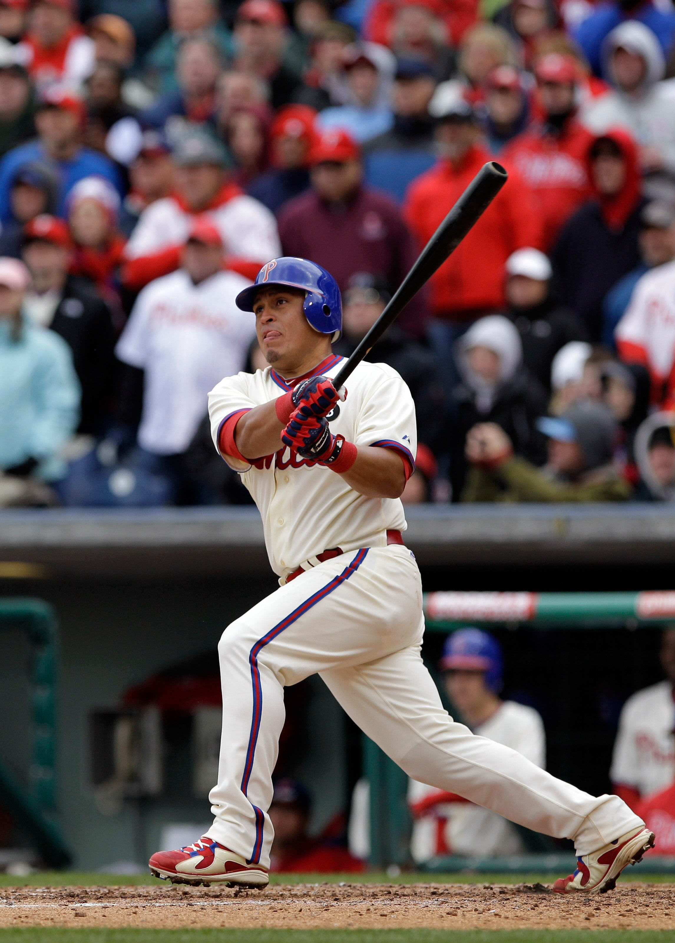 PHILADELPHIA, PA - APRIL 01:  Carlos Ruiz #51 of the Philadelphia Phillies at the plate against the Houston Astros during opening day at Citizens Bank Park on April 1, 2011 in Philadelphia, Pennsylvania.  (Photo by Rob Carr/Getty Images)