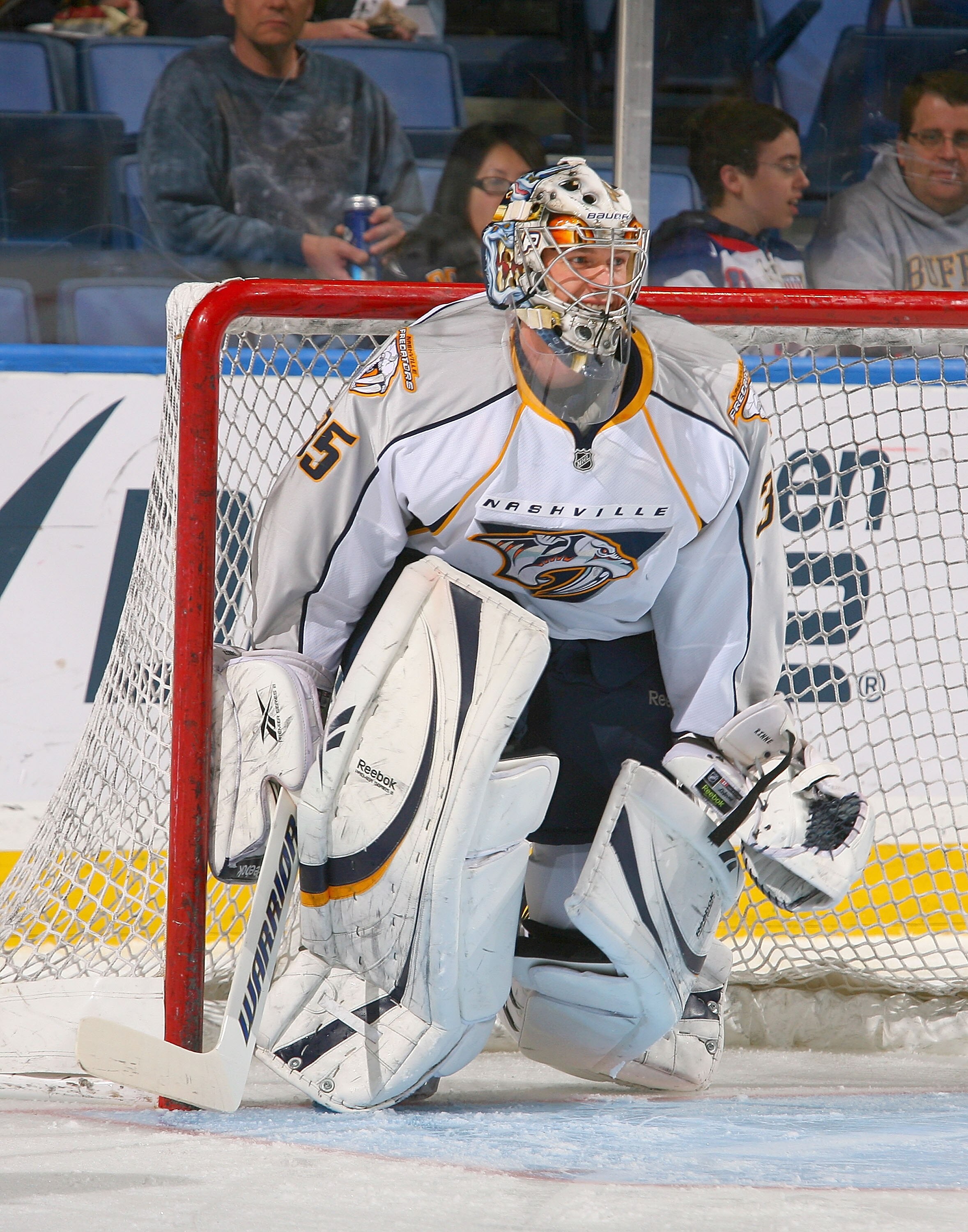 BUFFALO, NY - MARCH 20: Pekka Rinne #35 of the Nashville Predators warms up prior to a game against the Buffalo Sabres  at HSBC Arena on March 20, 2011 in Buffalo, New York. Nashville won 4-3 in overtime.  (Photo by Rick Stewart/Getty Images)