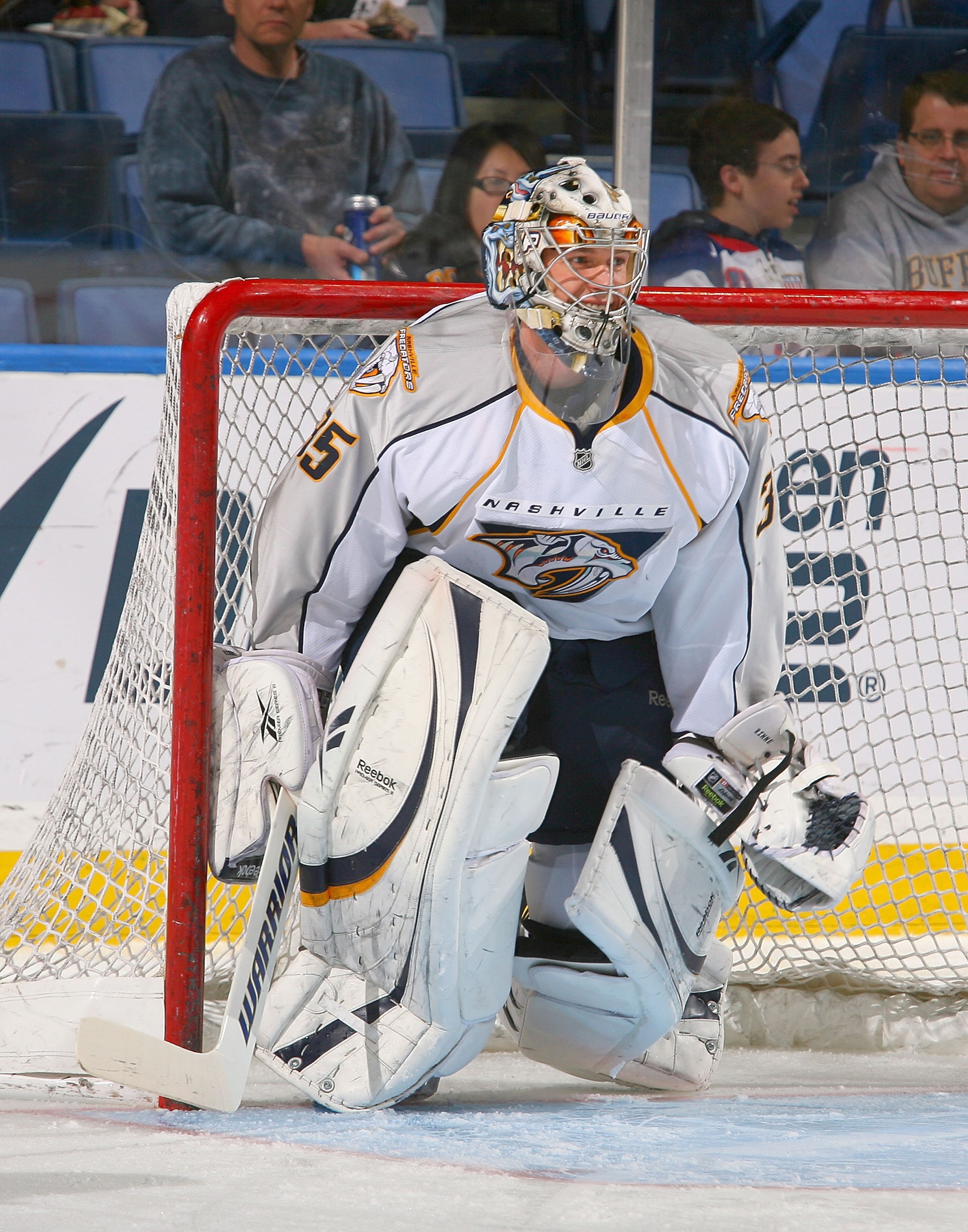 BUFFALO, NY - MARCH 20: Pekka Rinne #35 of the Nashville Predators warms up prior to a game against the Buffalo Sabres  at HSBC Arena on March 20, 2011 in Buffalo, New York. Nashville won 4-3 in overtime.  (Photo by Rick Stewart/Getty Images)
