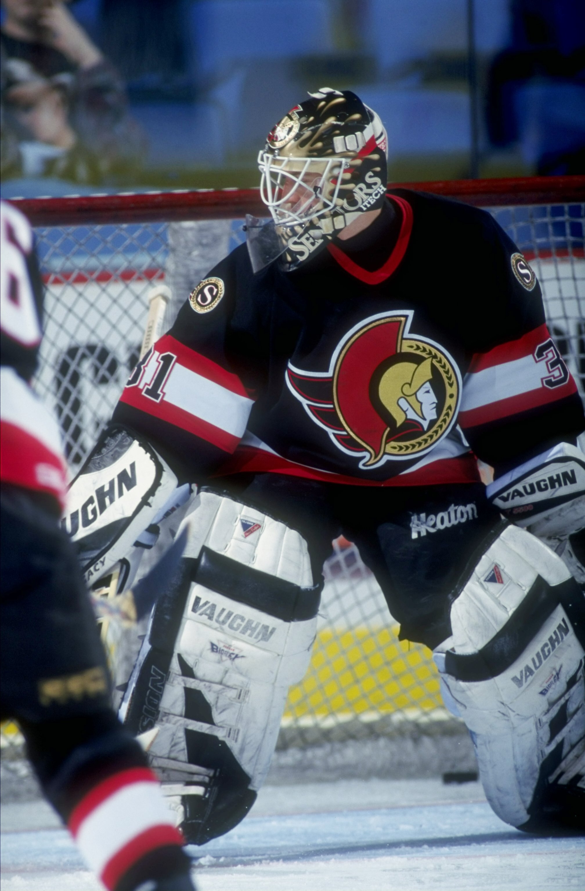 19 Apr 1998:  Goaltender Ron Tugnut of the Ottawa Senators in action during a game against the Buffalo Sabres at the Marine Midland Arena in Buffalo, New York. The Senators defeated the Sabres 2-1. Mandatory Credit: Craig Melvin  /Allsport