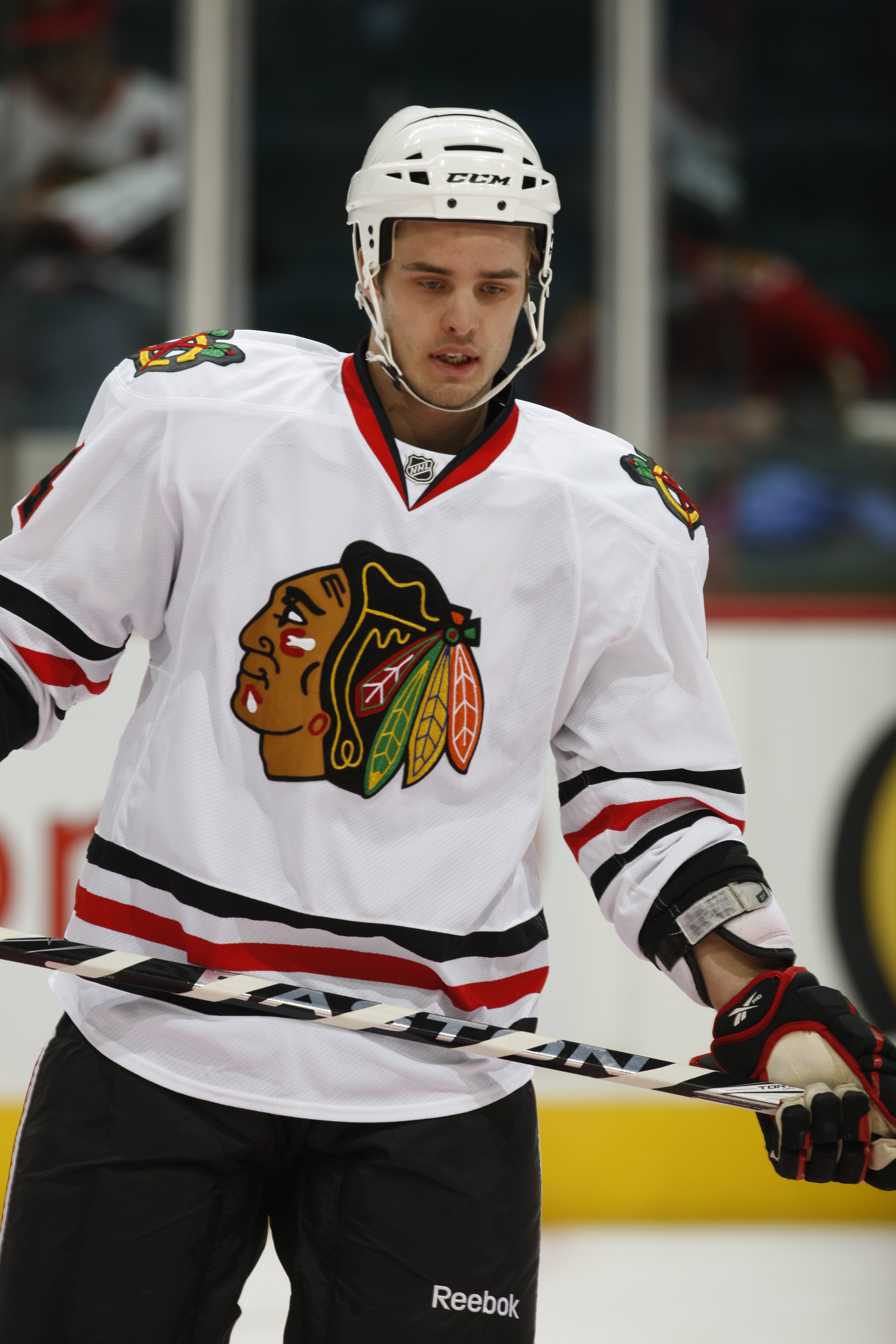 CALGARY, CANADA - FEBRUARY 7: Niklas Hjalmarsson #4 of the Chicago Blackhawks skates against the Calgary Flames on February 7, 2011 at Scotiabank Saddledome in Calgary, Alberta, Canada. (Photo by Dale MacMillan/Getty Images)