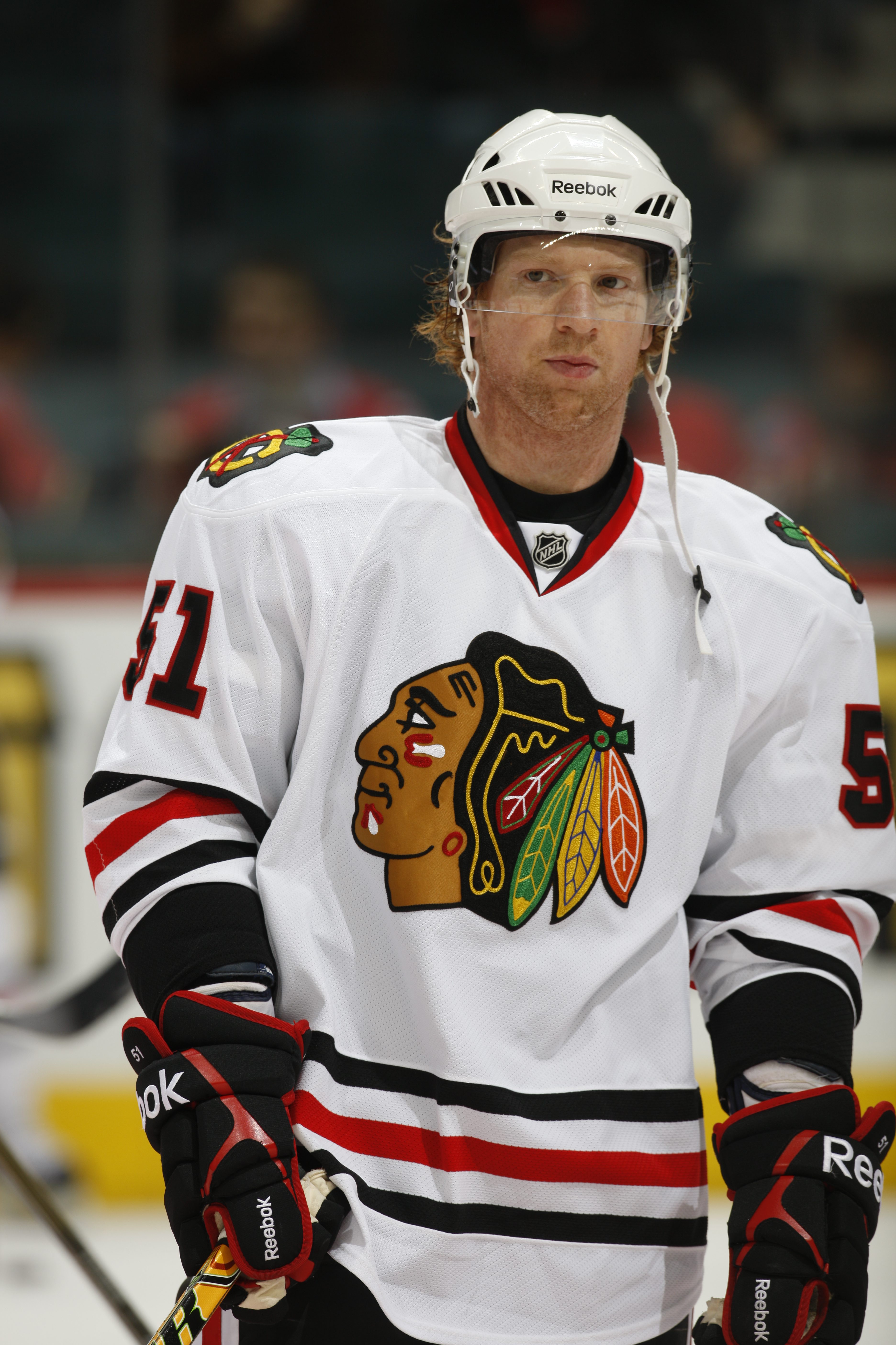 CALGARY, CANADA - FEBRUARY 7: Brian Campbell #51 of the Chicago Blackhawks skates against the Calgary Flames on February 7, 2011 at Scotiabank Saddledome in Calgary, Alberta, Canada. (Photo by Dale MacMillan/Getty Images)