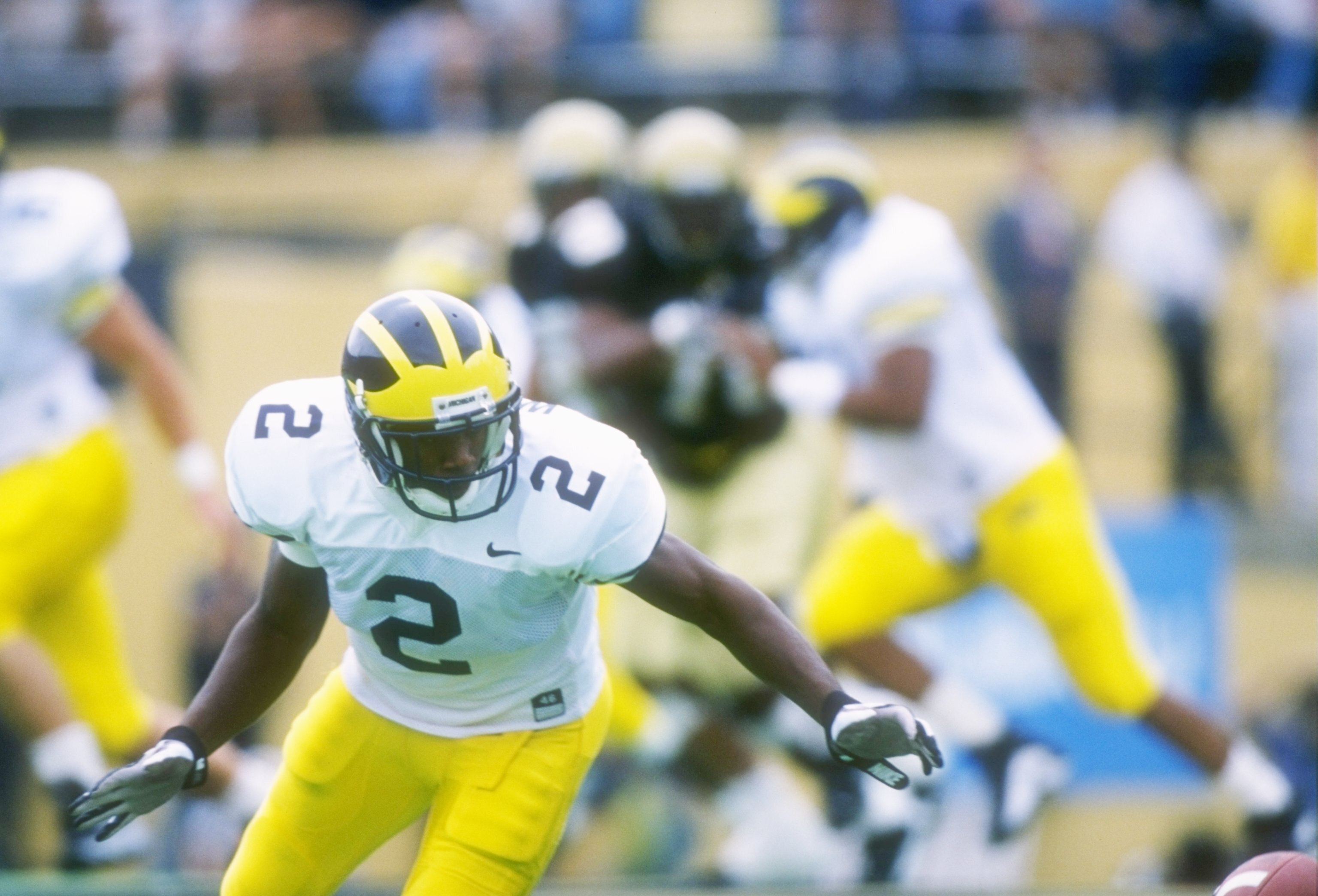 14 Sep 1996: Cornerback Charles Woodson of the Michigan Wolverines in action during a game against the Colorado Buffaloes at Folsom Field in Boulder, Colorado. Michigan won the game, 20-13.