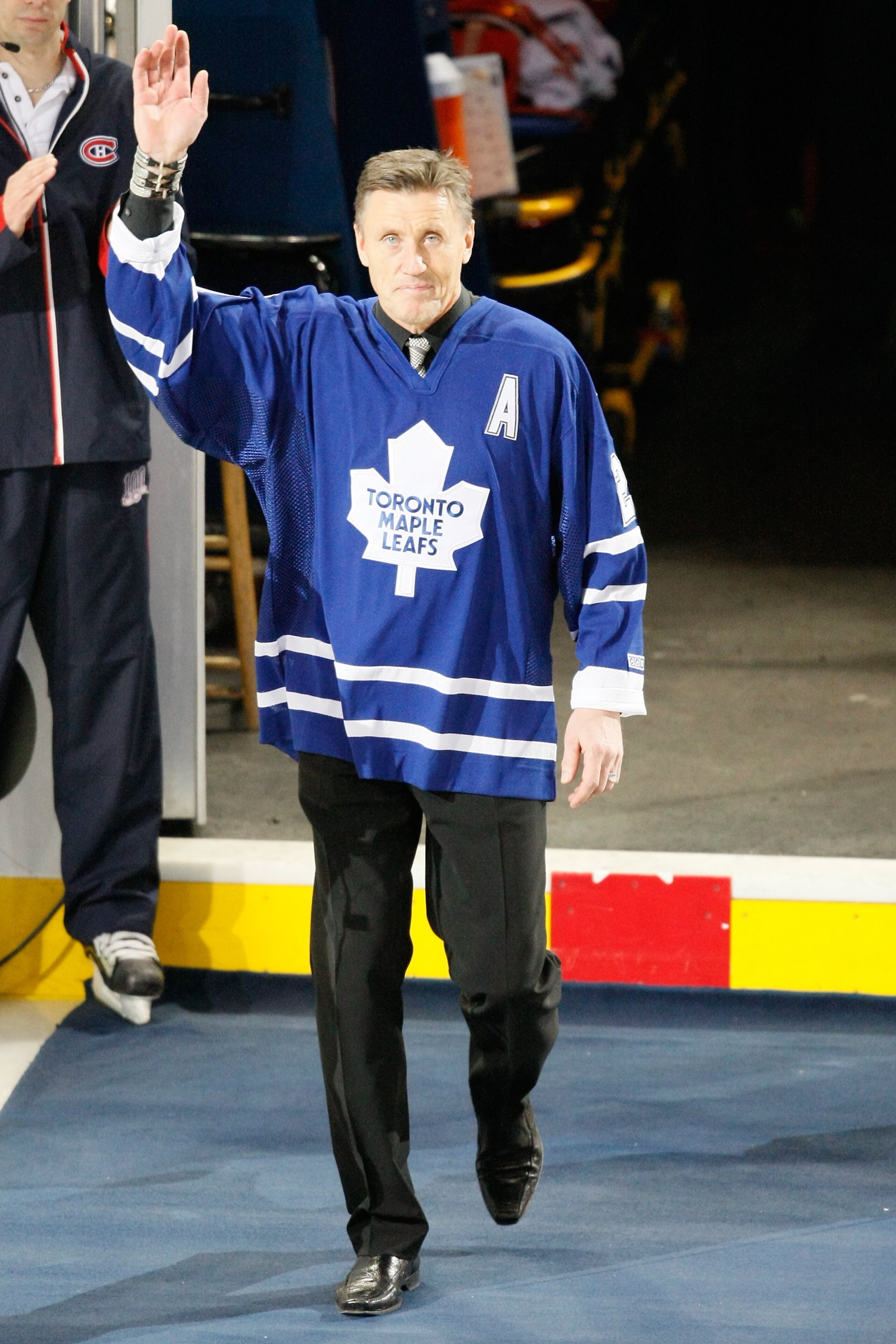 MONTREAL- JANUARY 8:  Former Toronto Maple Leafs player Borje Salming waves to fans during pre-game ceremonies before the game between the Toronto Maple Leafs and the Montreal Canadiens at the Bell Centre on January 08, 2009 in Montreal, Quebec, Canada.  