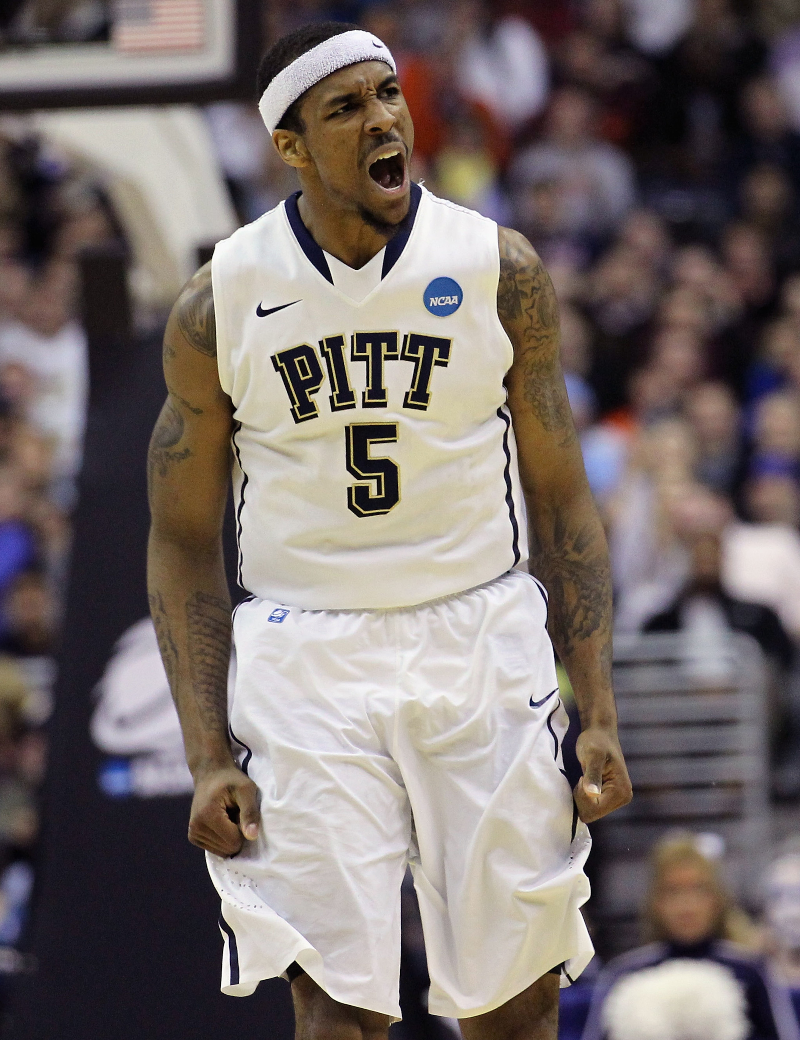 WASHINGTON - MARCH 19: Gilbert Brown#5 of the Pittsburgh Panthers celebrates during the third round of the 2011 NCAA men's basketball tournament against Butler University at Verizon Center on March 19, 2011 in Washington, DC. (Photo by Nick Laham/Getty WASHINGTON - MARCH 19: Gilbert Brown#5 of the Pittsburgh Panthers celebrates during the third round of the 2011 NCAA men's basketball tournament against Butler University at Verizon Center on March 19, 2011 in Washington, DC. (Photo by Nick Laham/Getty