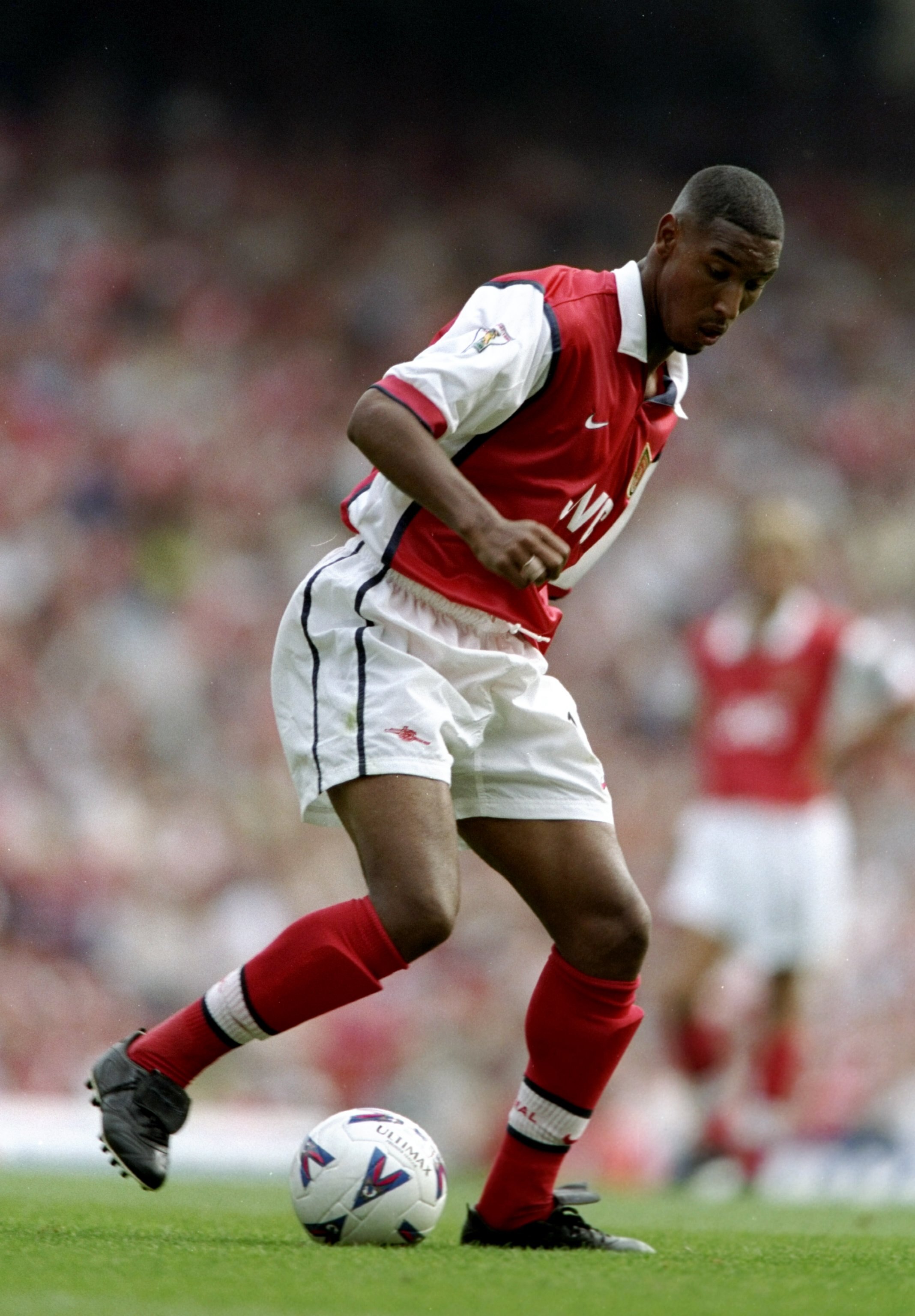 29 Aug 1998:  Nicolas Anelka of Arsenal in action during the FA Carling Premiership game against Charlton Athletic at Highbury, London, England.The game ended 0-0. \ Mandatory Credit: Ben Radford /Allsport