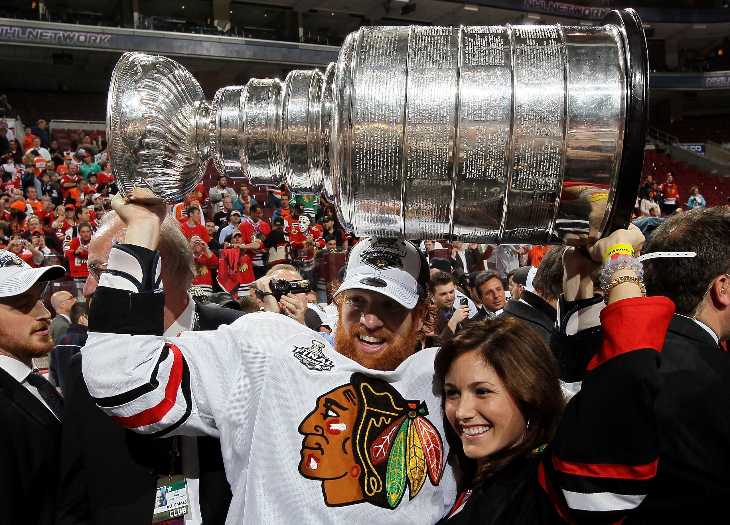 PHILADELPHIA - JUNE 09:  Brian Campbell #51 of the Chicago Blackhawks hoists the Stanley Cup after teammate Patrick Kane scored the game-winning goal in overtime to defeat the Philadelphia Flyers 4-3 and win the Stanley Cup in Game Six of the 2010 NHL Sta