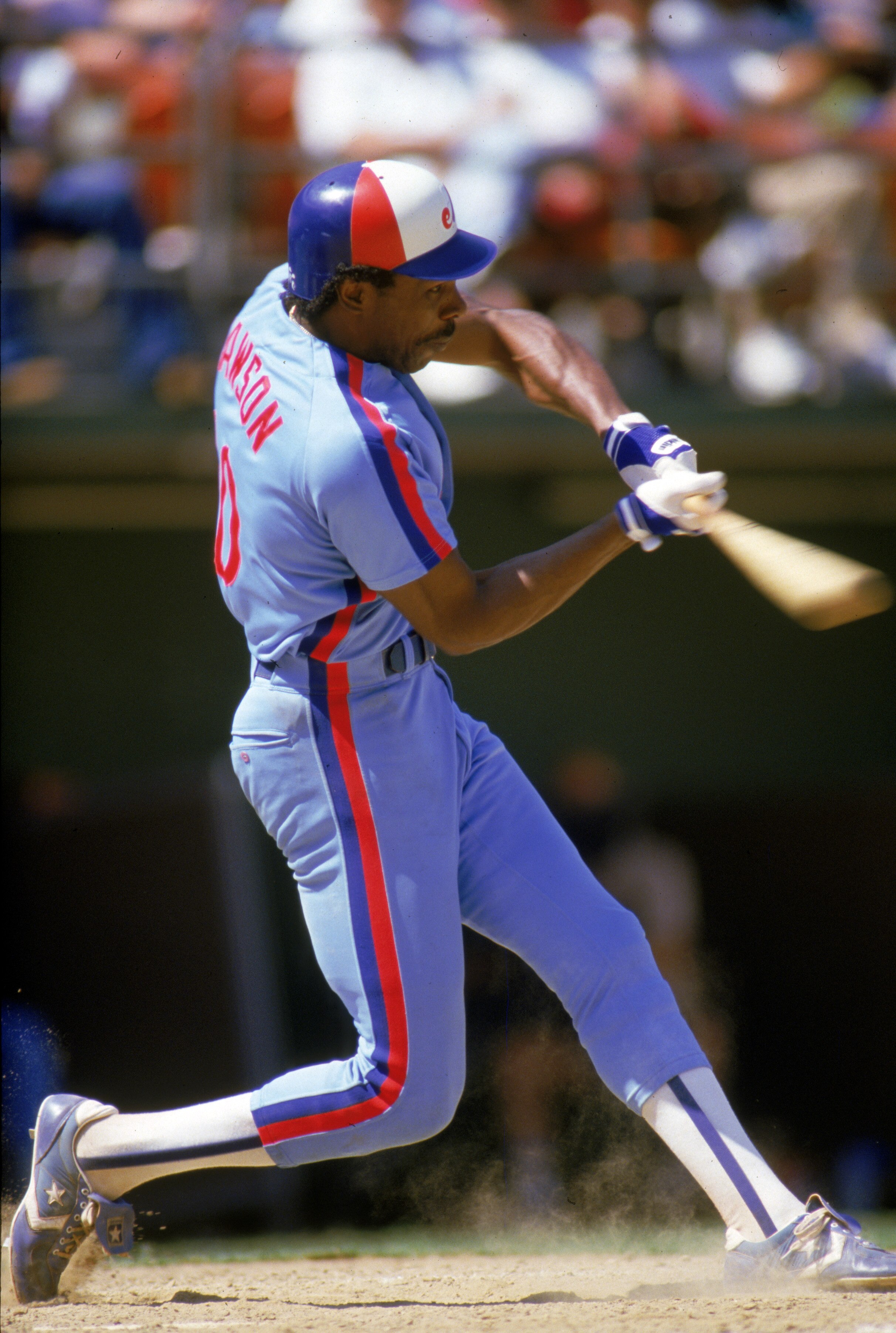 SAN DIEGO - 1985:  Andre Dawson #10 of the Montreal Expos swings during a 1985 season game against the San Diego Padres at Jack Murphy Stadium in San Diego, California. (Photo by Rick Stewart/Getty Images)