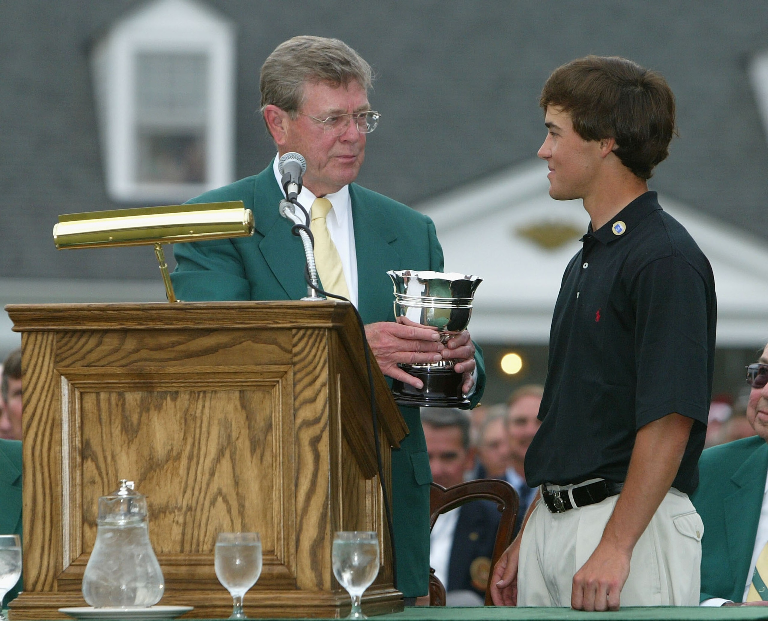 AUGUSTA, GA - APRIL 11:  Casey Wittenberg of the USA is presented with the trophy for the low amateur after the final round of the Masters at the Augusta National Golf Club on April 11, 2004 in Augusta, Georgia.  (Photo by David Cannon/Getty Images)