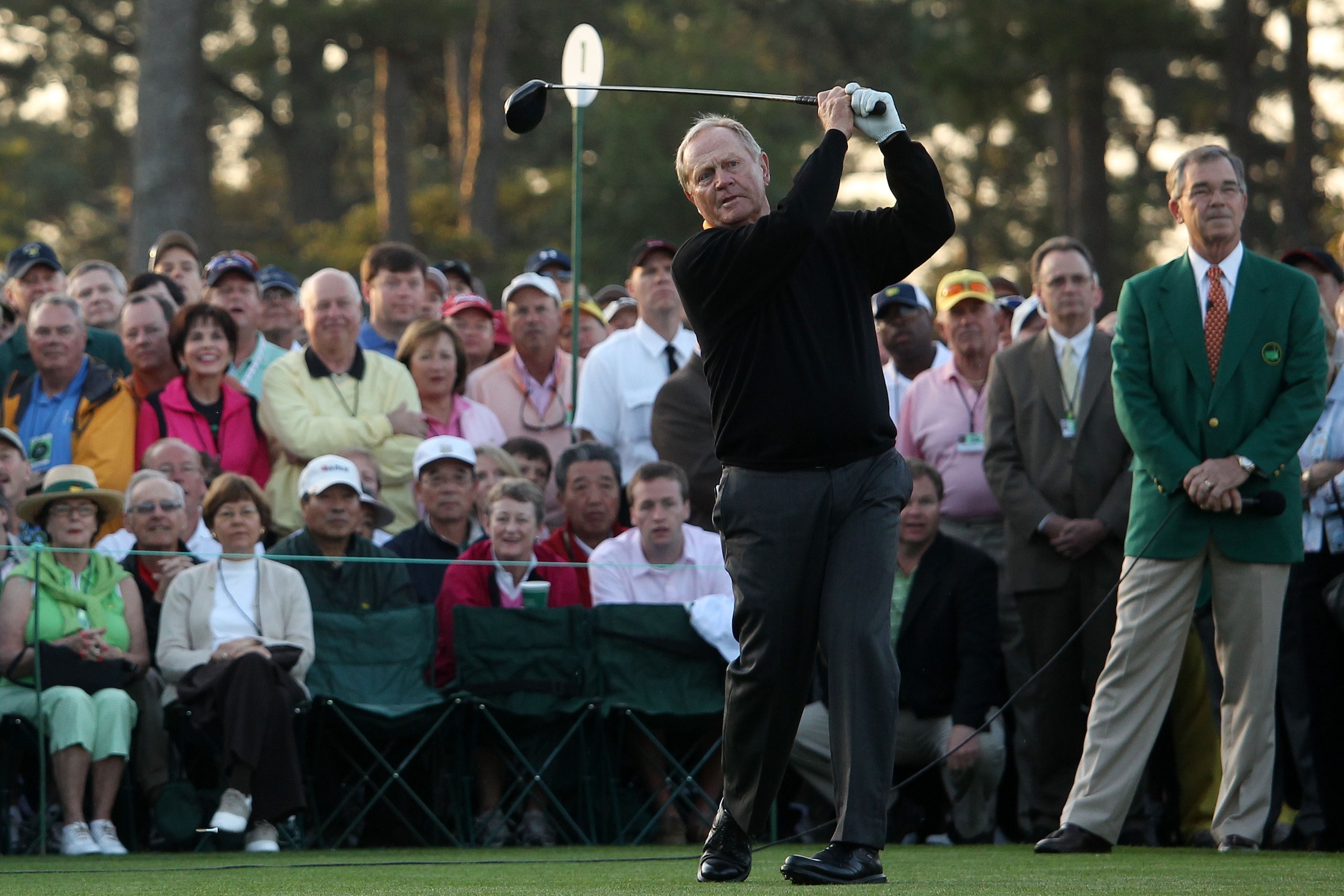 AUGUSTA, GA - APRIL 08:  Honorary starter Jack Nicklaus hits his tee shot on the first hole during the first round of the 2010 Masters Tournament at Augusta National Golf Club on April 8, 2010 in Augusta, Georgia.  (Photo by Andrew Redington/Getty Images)