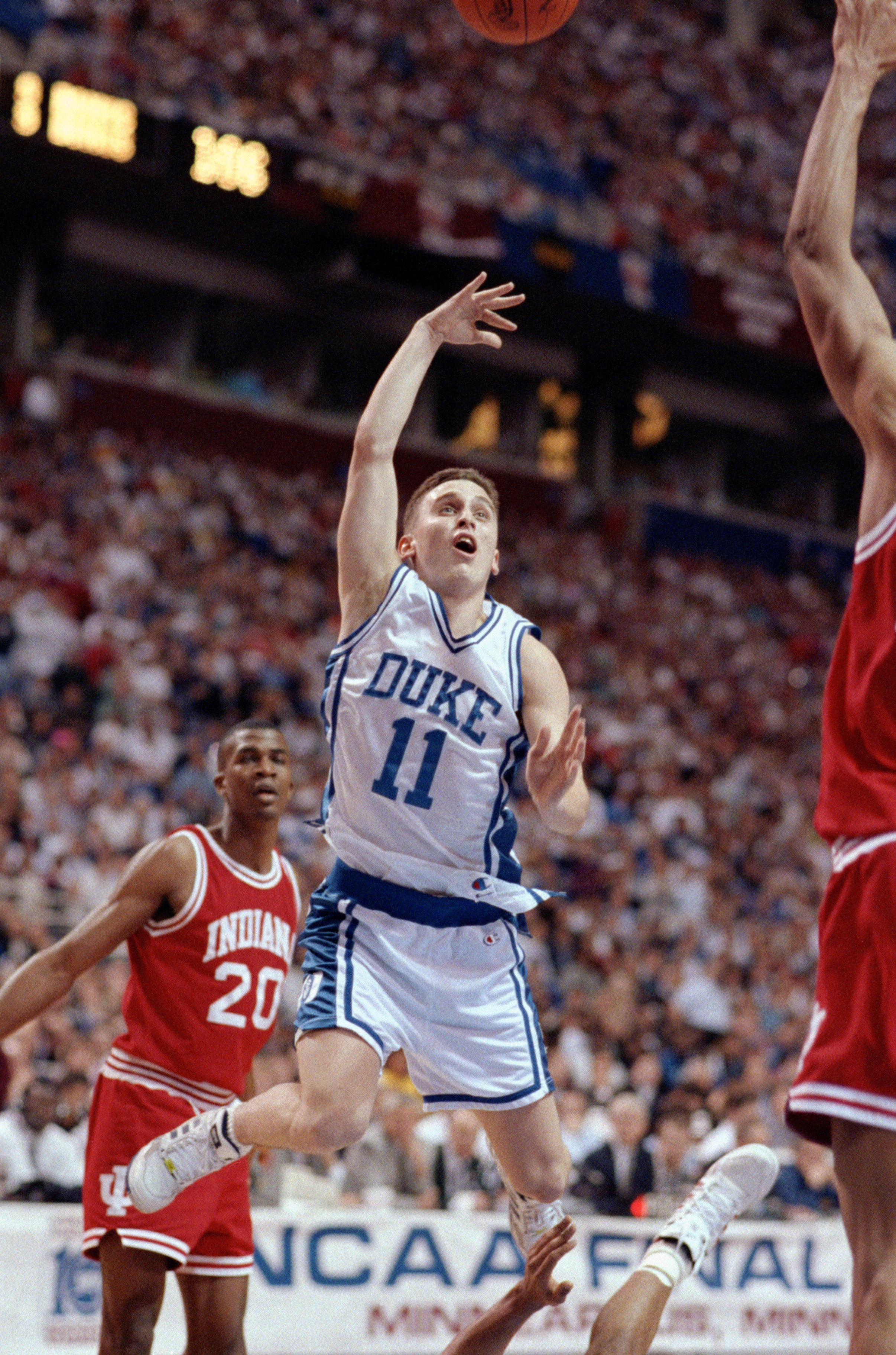 MINNEAPOLIS - APRIL 4:  Bobby Hurley #11 of the Duke Hoops goes for a layup during their game against the Indiana Hoosiers at the Hubert H. Humphrey Metrodome in Minneapolis, Minnesota on April 4, 1992. Duke defeated Indiana 81-78. (Photo by:  Jonathan Da