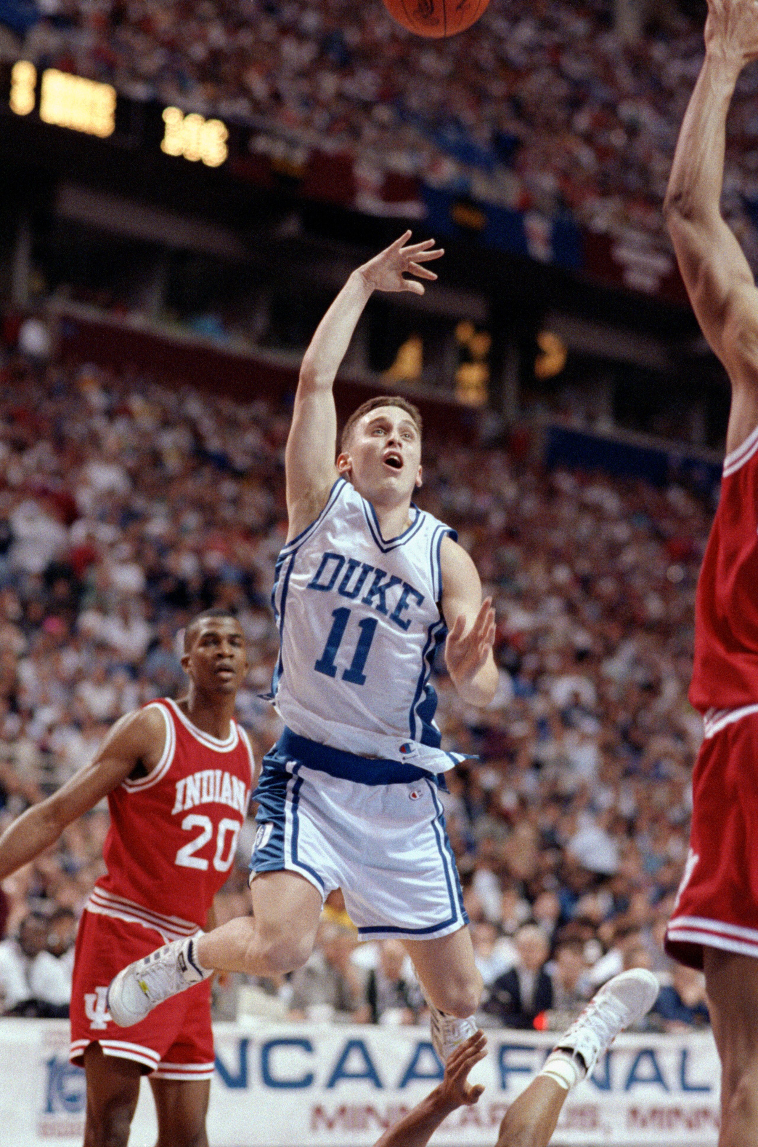 MINNEAPOLIS - APRIL 4:  Bobby Hurley #11 of the Duke Hoops goes for a layup during their game against the Indiana Hoosiers at the Hubert H. Humphrey Metrodome in Minneapolis, Minnesota on April 4, 1992. Duke defeated Indiana 81-78. (Photo by:  Jonathan Da