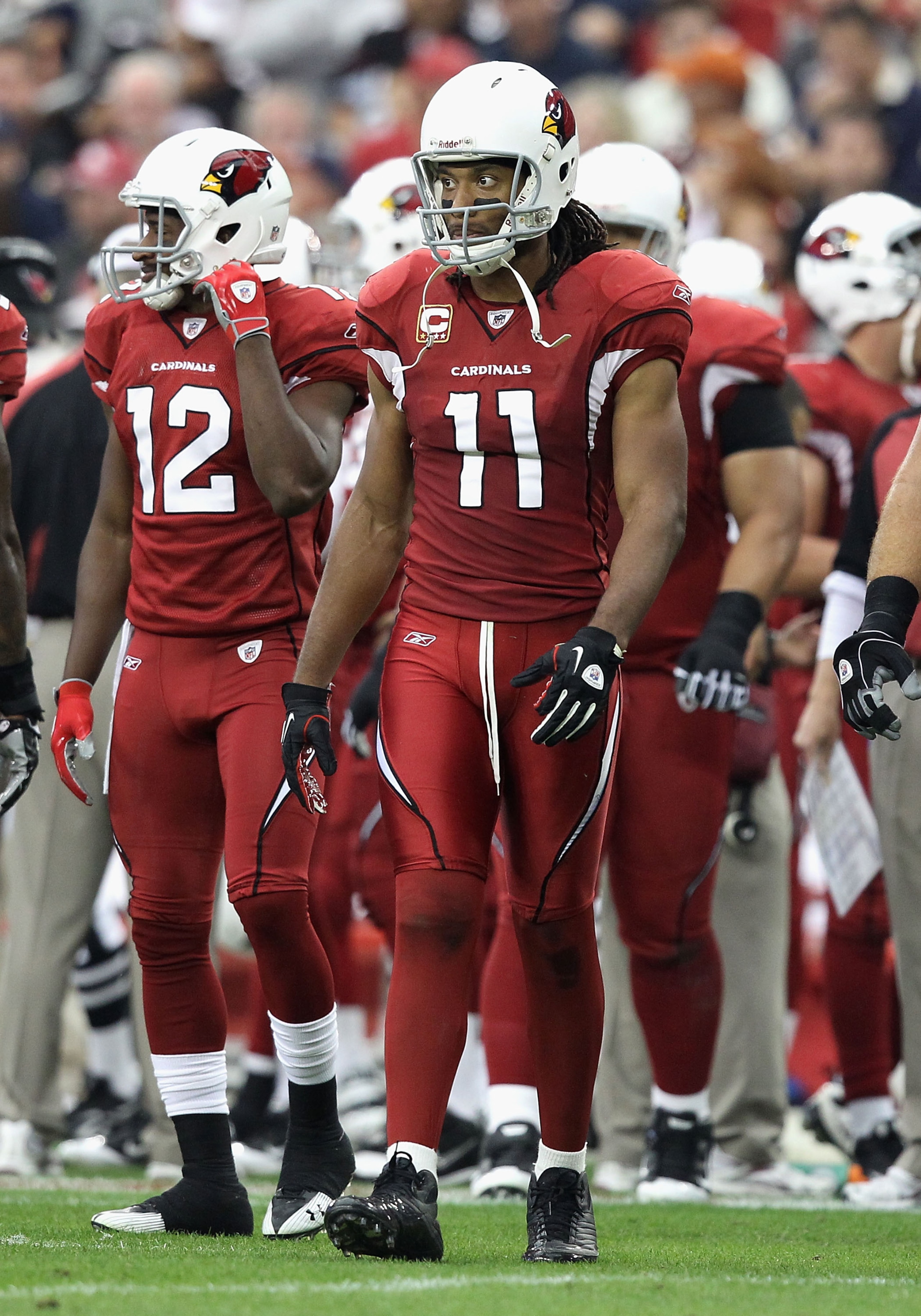 GLENDALE, AZ - DECEMBER 12:  Wide receiver Larry Fitzgerald #11 of the Arizona Cardinals during the NFL game against the Denver Broncos at the University of Phoenix Stadium on December 12, 2010 in Glendale, Arizona.  The Cardinals defeated the Broncos 43-