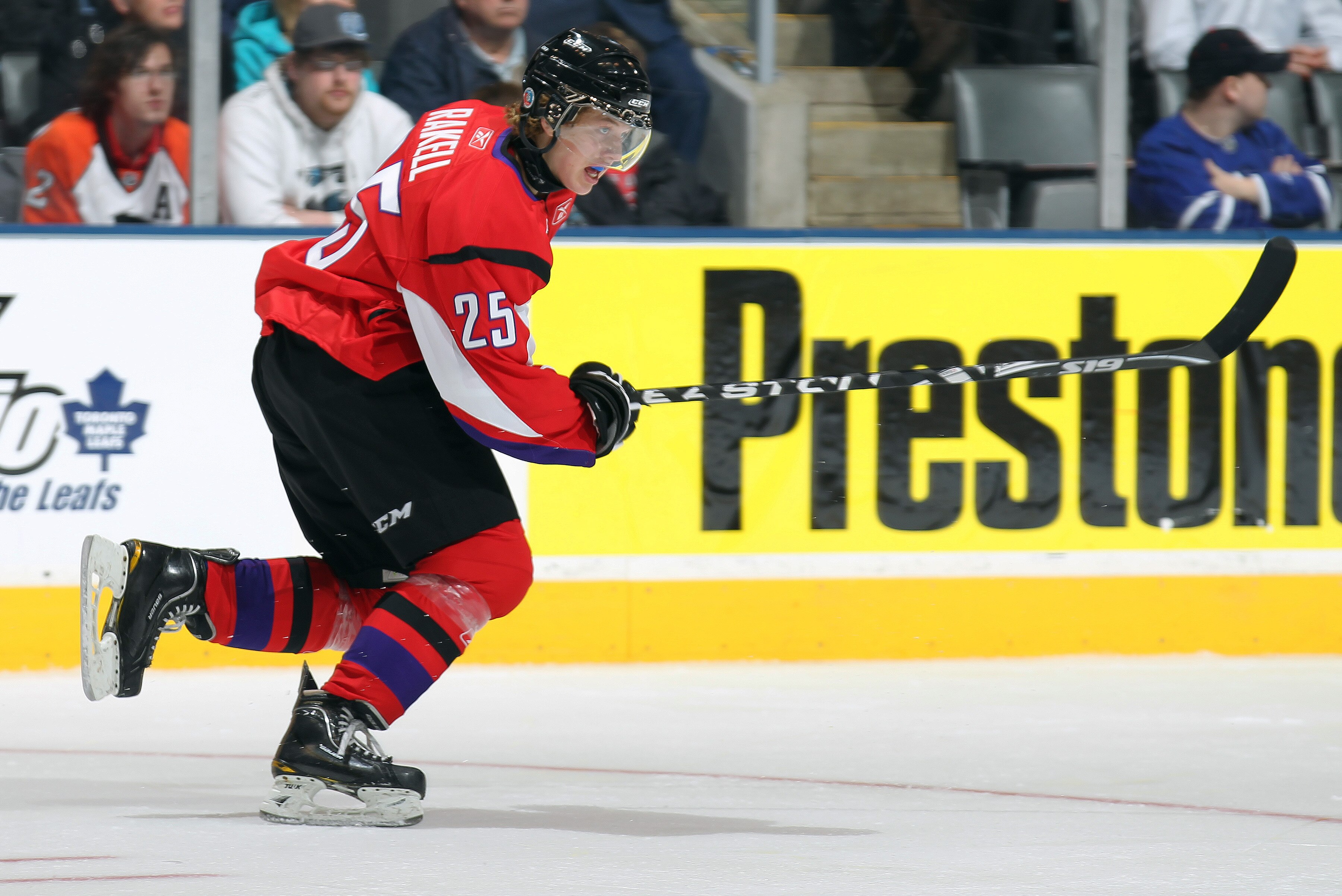 TORONTO, CAN - JANUARY 19:  Rickard Rakell #25 of Team Cherry skates against Team Orr in the 2011 Home Hardware Top Prospects game on January 19, 2011 at the Air Canada Centre in Toronto, Canada. Team Orr defeated Team Cherry 7-1. (Photo by Claus Andersen