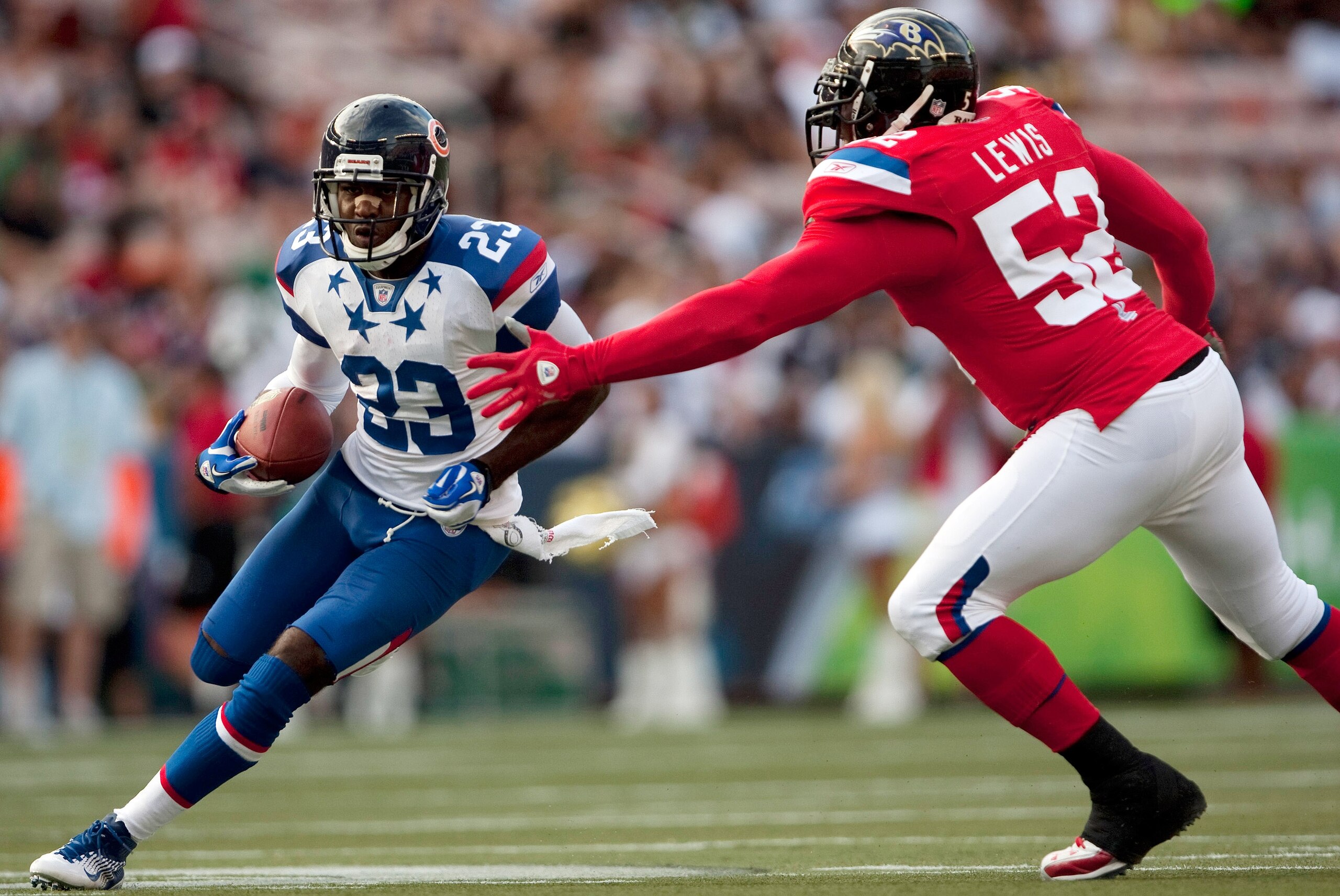 HONOLULU - JANUARY 30: Devin Hester #23 of the Chicago Bears carries the ball against the American Football Conference (AFC) during the 2011 NFL Pro Bowl at Aloha Stadium on January 30, 2011 in Honolulu, Hawaii. (Photo by Kent Nishimura/Getty Images) HONOLULU - JANUARY 30: Devin Hester #23 of the Chicago Bears carries the ball against the American Football Conference (AFC) during the 2011 NFL Pro Bowl at Aloha Stadium on January 30, 2011 in Honolulu, Hawaii. (Photo by Kent Nishimura/Getty Images)