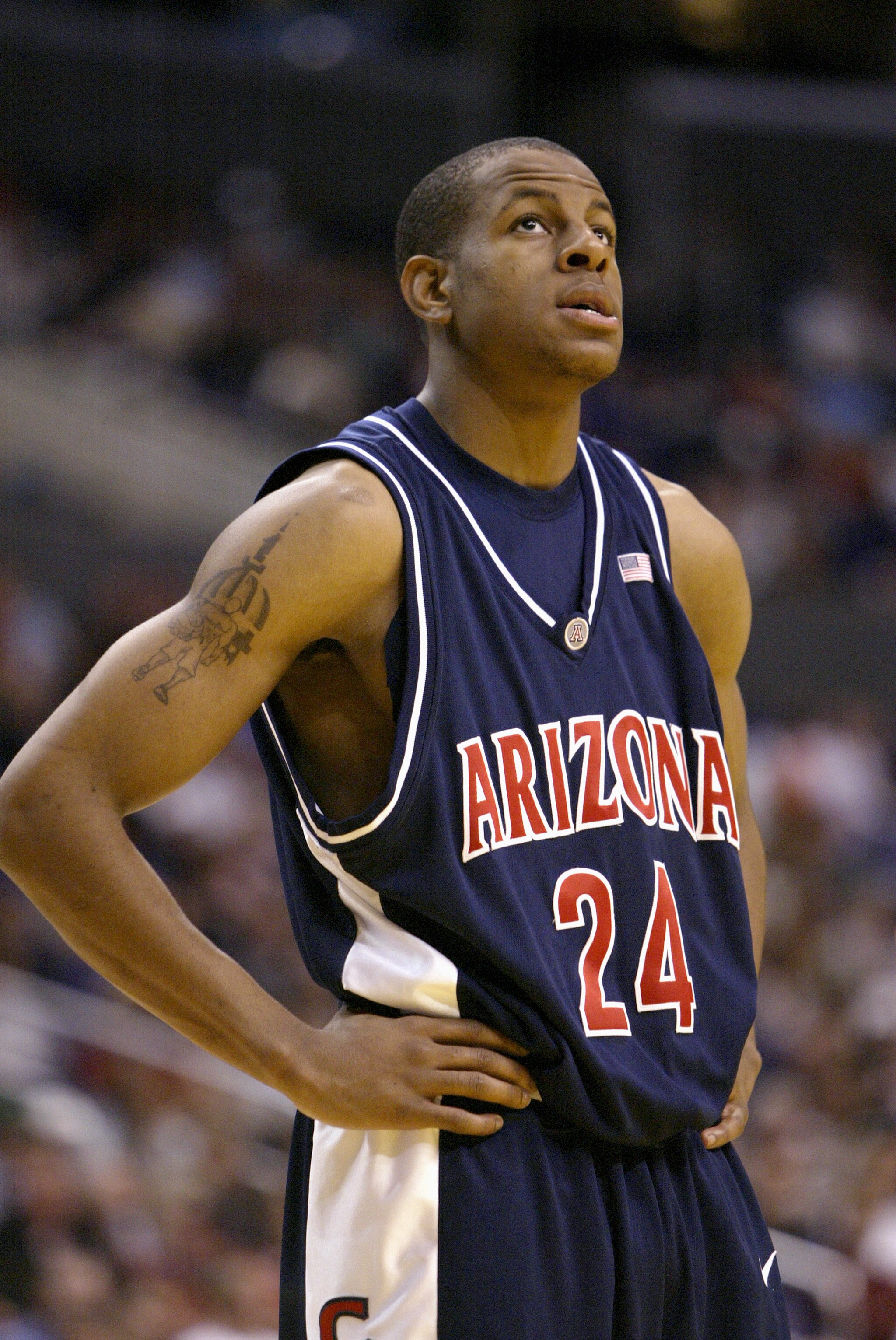 LOS ANGELES - MARCH 12:  Andre Iguodala #24 of the Arizona Wildcats on the court against the Washington Huskies during the semifinals of the 2004 Pacific Life Pac-10 Tournament at Staples Center on March 12, 2004 in Los Angeles, California.  Washington wo