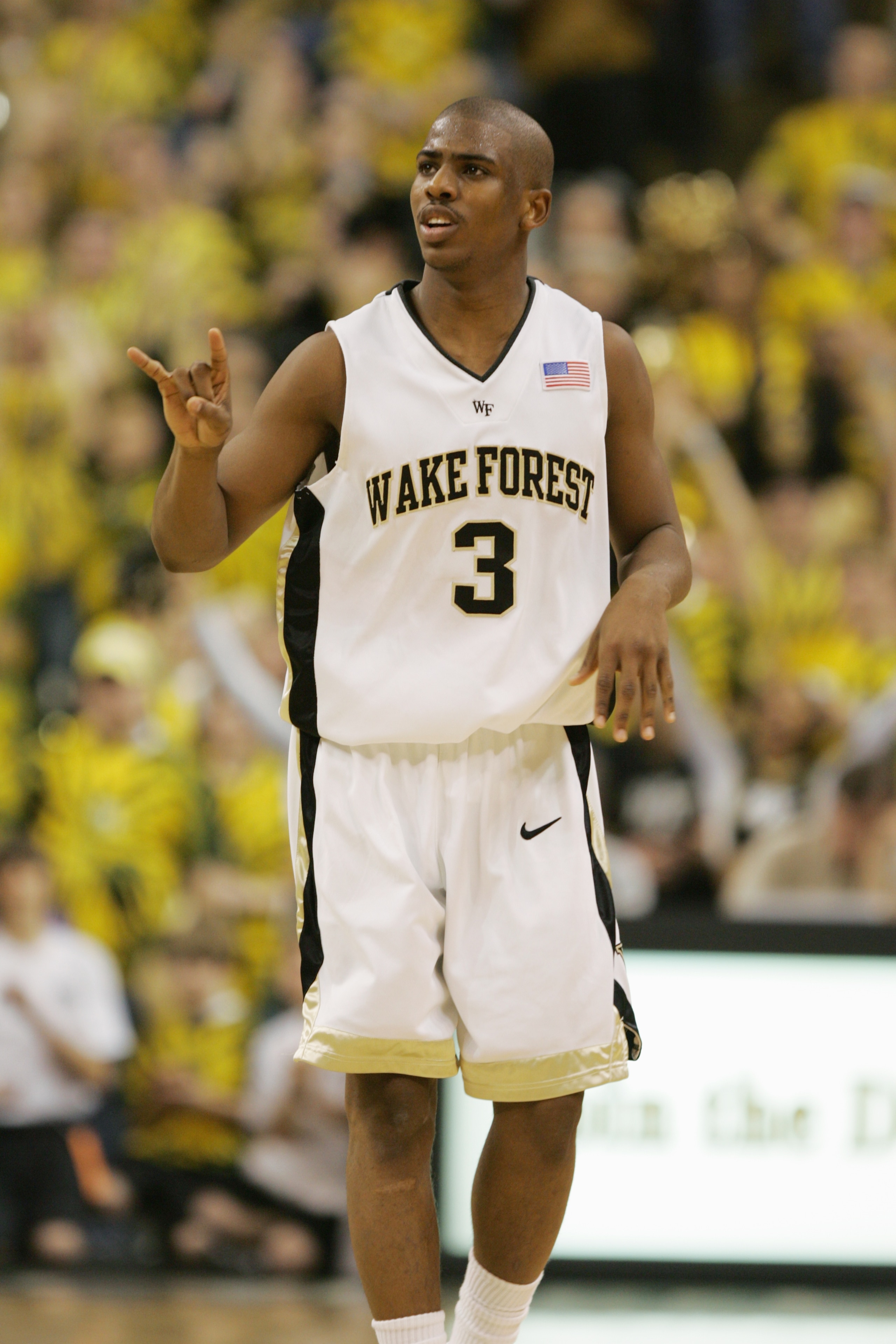 WINSTON-SALEM, NC - MARCH 02: Chris Paul #3 of the Wake Forest Demon Deacons stands on the court during the game against the Georgia Tech Yellow Jackets on March 2, 2005 at Lawrence Joel Veterans Memorial Coliseum in Winston-Salem, North Carolina. (Photo WINSTON-SALEM, NC - MARCH 02: Chris Paul #3 of the Wake Forest Demon Deacons stands on the court during the game against the Georgia Tech Yellow Jackets on March 2, 2005 at Lawrence Joel Veterans Memorial Coliseum in Winston-Salem, North Carolina. (Photo