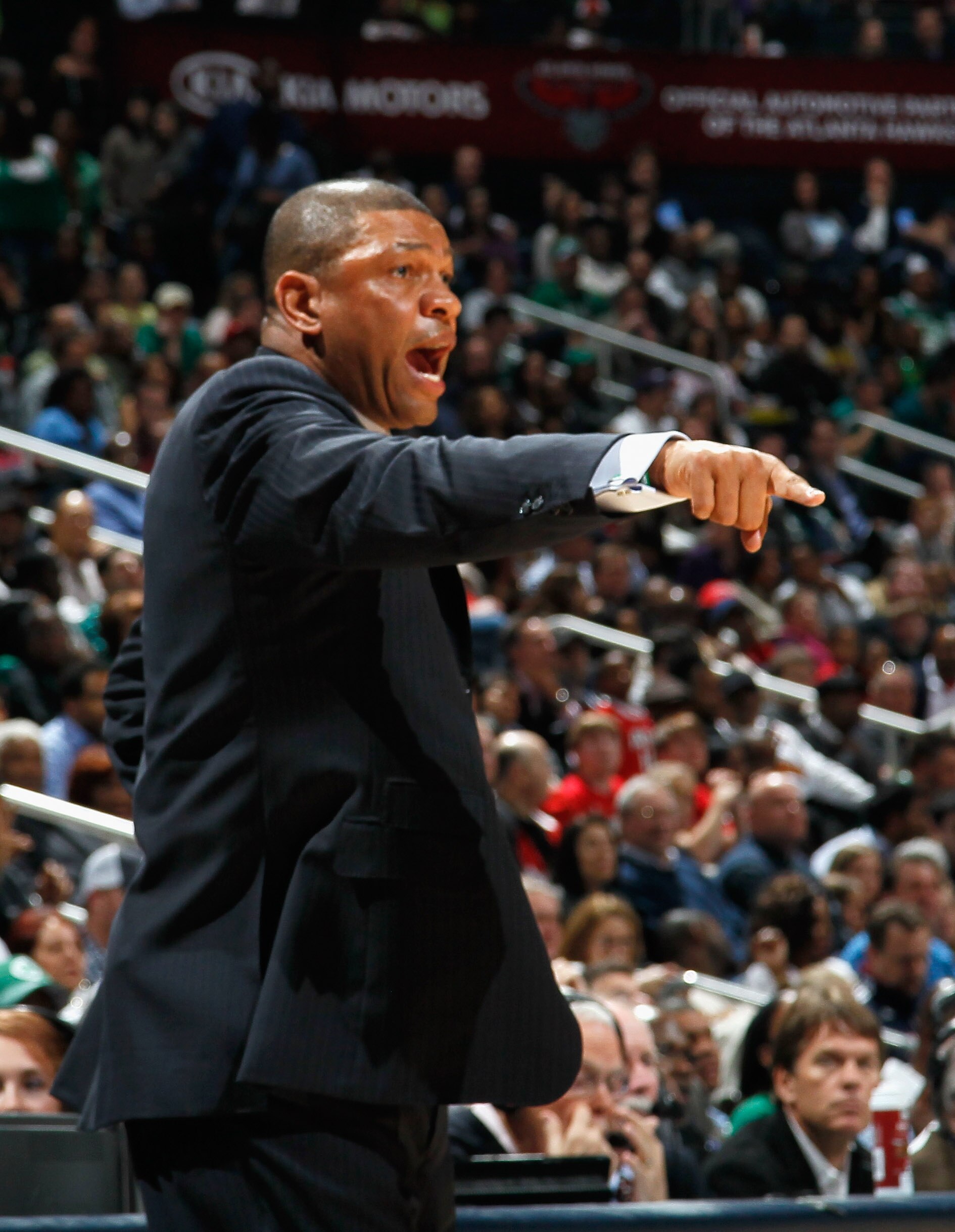 ATLANTA, GA - APRIL 01:  Head coach Doc Rivers of the Boston Celtics against the Atlanta Hawks at Philips Arena on April 1, 2011 in Atlanta, Georgia.  NOTE TO USER: User expressly acknowledges and agrees that, by downloading and/or using this Photograph,