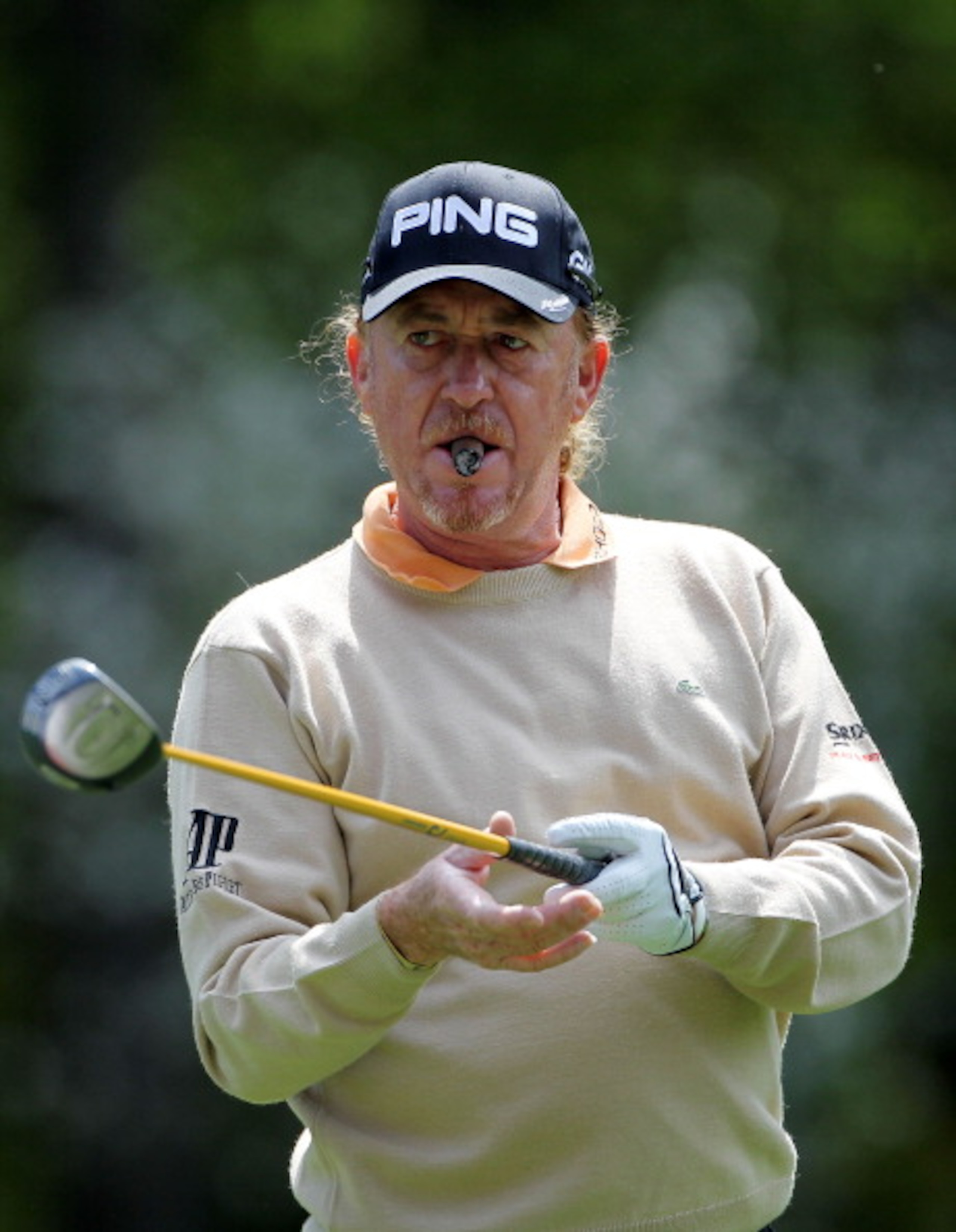 AUGUSTA, GA - APRIL 05:  Miguel Angel Jimenez of Spain waits in a fairway during a practice round prior to the 2011 Masters Tournament at Augusta National Golf Club on April 5, 2011 in Augusta, Georgia.  (Photo by Jamie Squire/Getty Images)