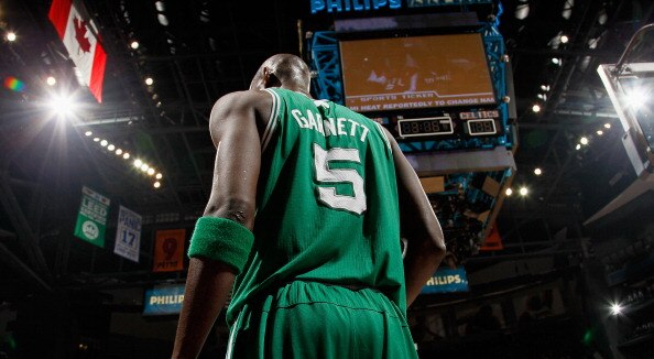 ATLANTA, GA - APRIL 01:  Kevin Garnett #5 of the Boston Celtics against the Atlanta Hawks at Philips Arena on April 1, 2011 in Atlanta, Georgia.  NOTE TO USER: User expressly acknowledges and agrees that, by downloading and/or using this Photograph, user