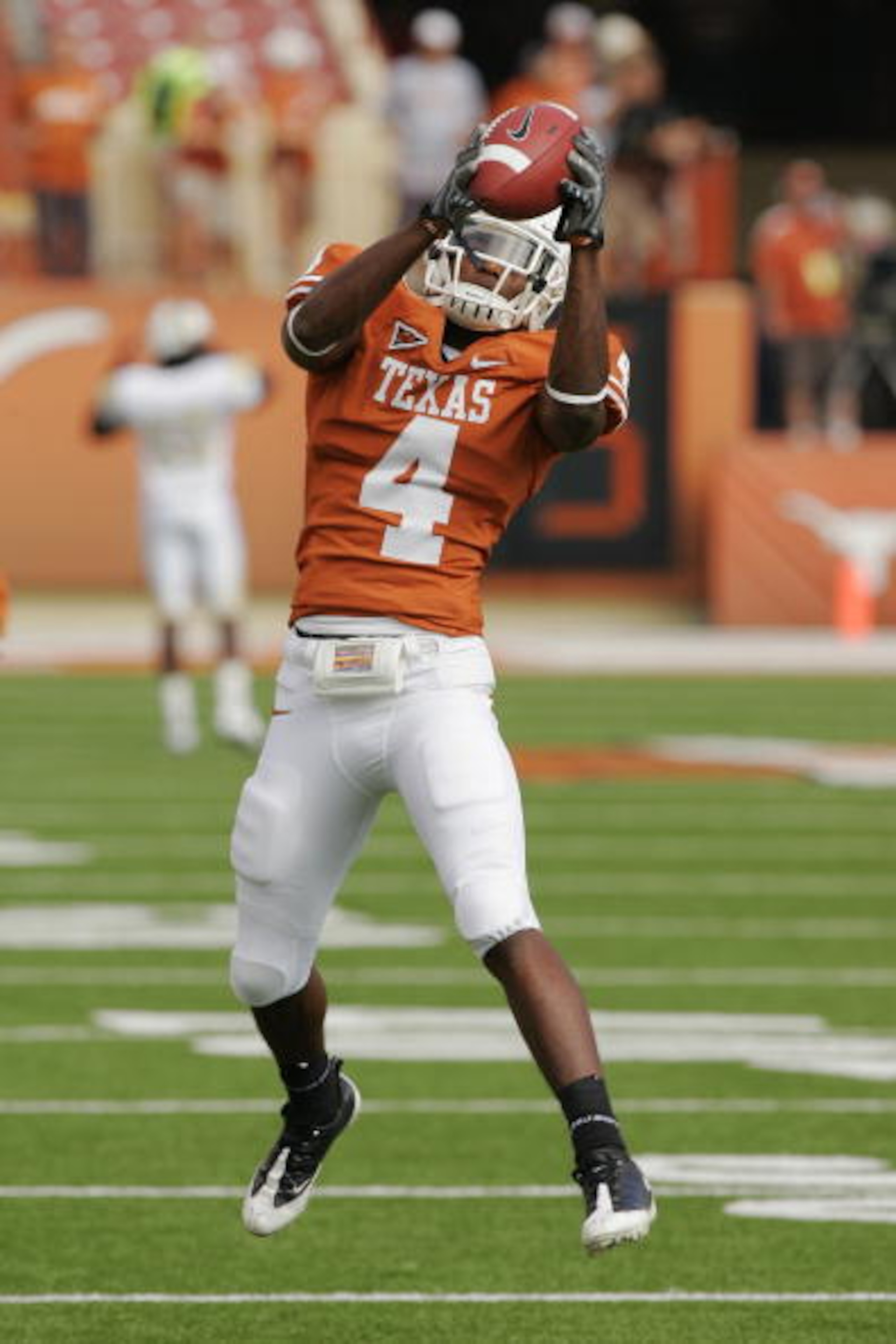 AUSTIN, TX - NOVEMBER 07:  Defensive back Aaron Williams #4 of the Texas Longhorns practices before a game against the UCF Knights on November 7, 2009 at Darrell K Royal - Texas Memorial Stadium in Austin, Texas.  Texas won 35-3.  (Photo by Brian Bahr/Get