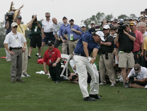 HUMBLE, TX - APRIL 03:  Phil Mickelson hits his second shot on the eighth hole during the final round of the Shell Houston Open at Redstone Golf Club on April 3, 2011 in Humble, Texas.  (Photo by Michael Cohen/Getty Images)