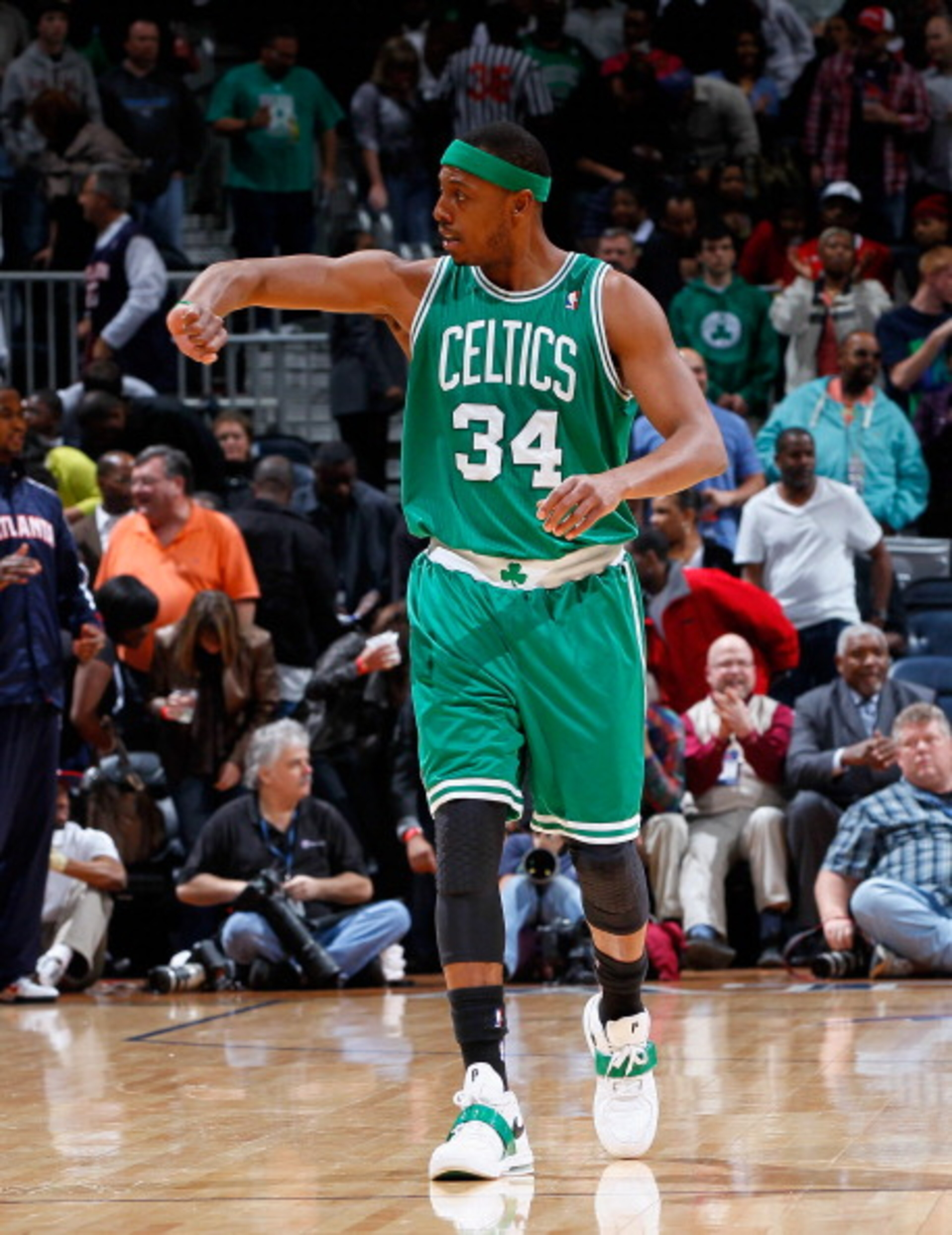 ATLANTA, GA - APRIL 01: Paul Pierce #34 of the Boston Celtics against the Atlanta Hawks at Philips Arena on April 1, 2011 in Atlanta, Georgia. NOTE TO USER: User expressly acknowledges and agrees that, by downloading and/or using this Photograph, user i ATLANTA, GA - APRIL 01: Paul Pierce #34 of the Boston Celtics against the Atlanta Hawks at Philips Arena on April 1, 2011 in Atlanta, Georgia. NOTE TO USER: User expressly acknowledges and agrees that, by downloading and/or using this Photograph, user i