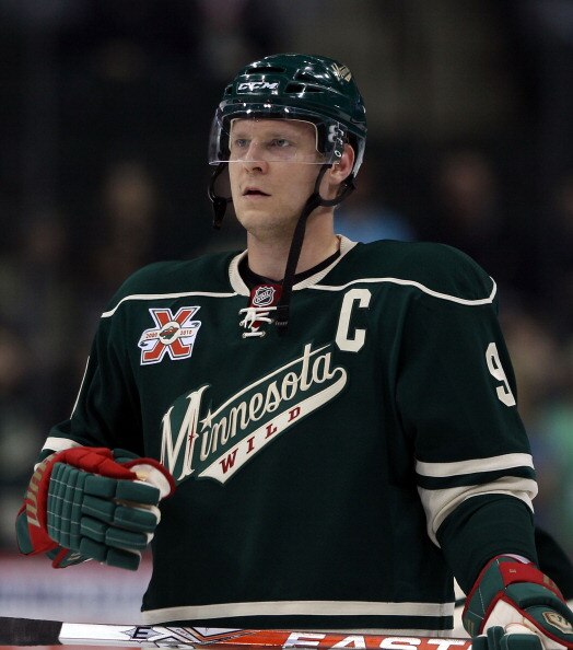 ST PAUL, MN - MARCH 22:  Mikko Koivu #9 of the Minnesota Wild skates against the Toronto Maple Leafs at the Xcel Energy Center on March 22, 2011 in St Paul, Minnesota.  (Photo by Bruce Bennett/Getty Images)