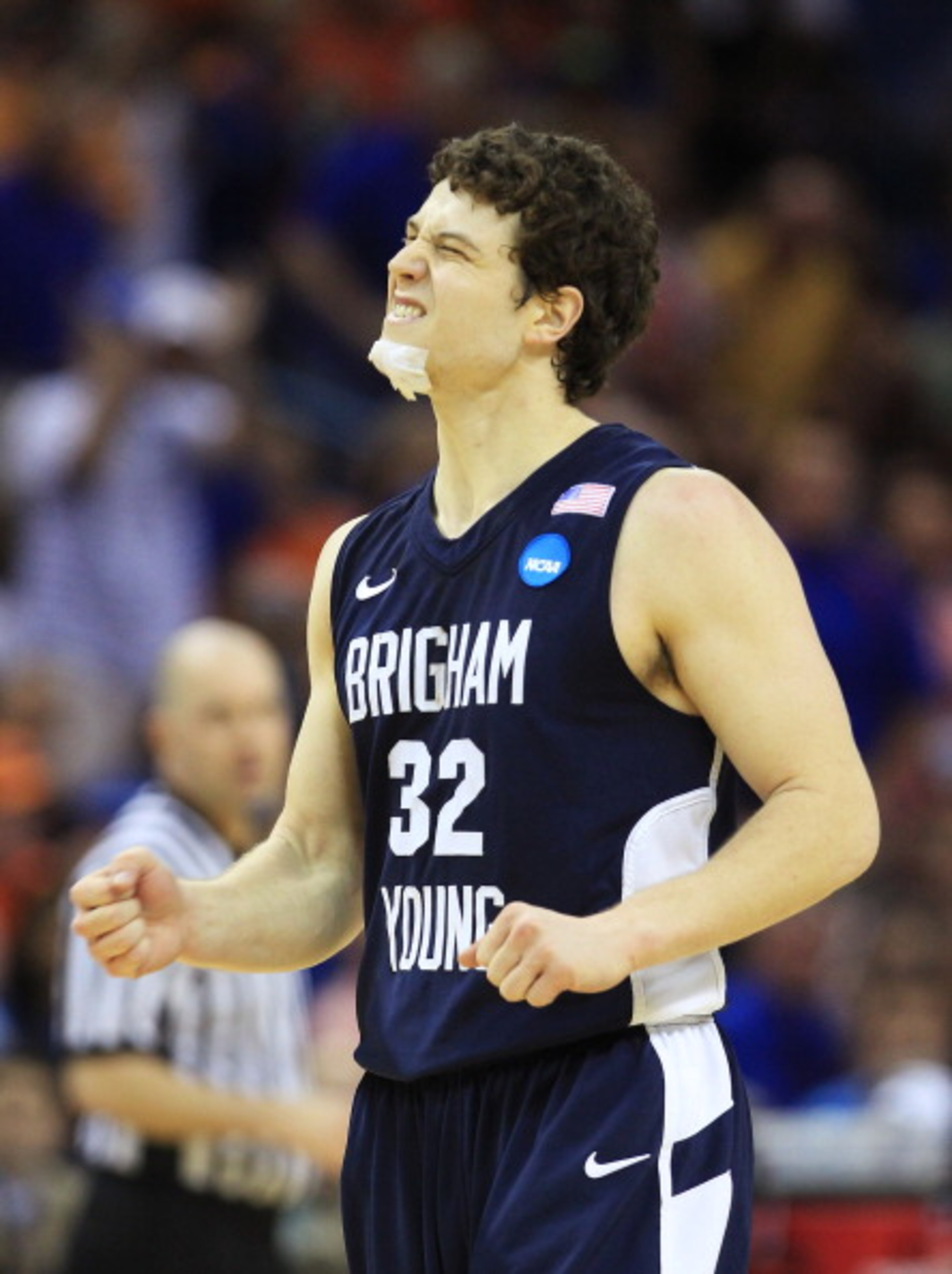 NEW ORLEANS, LA - MARCH 24: Jimmer Fredette #32 of the Brigham Young Cougars reacts during their game against the Florida Gators in the Southeast regional of the 2011 NCAA men's basketball tournament at New Orleans Arena on March 24, 2011 in New Orleans, NEW ORLEANS, LA - MARCH 24: Jimmer Fredette #32 of the Brigham Young Cougars reacts during their game against the Florida Gators in the Southeast regional of the 2011 NCAA men's basketball tournament at New Orleans Arena on March 24, 2011 in New Orleans,