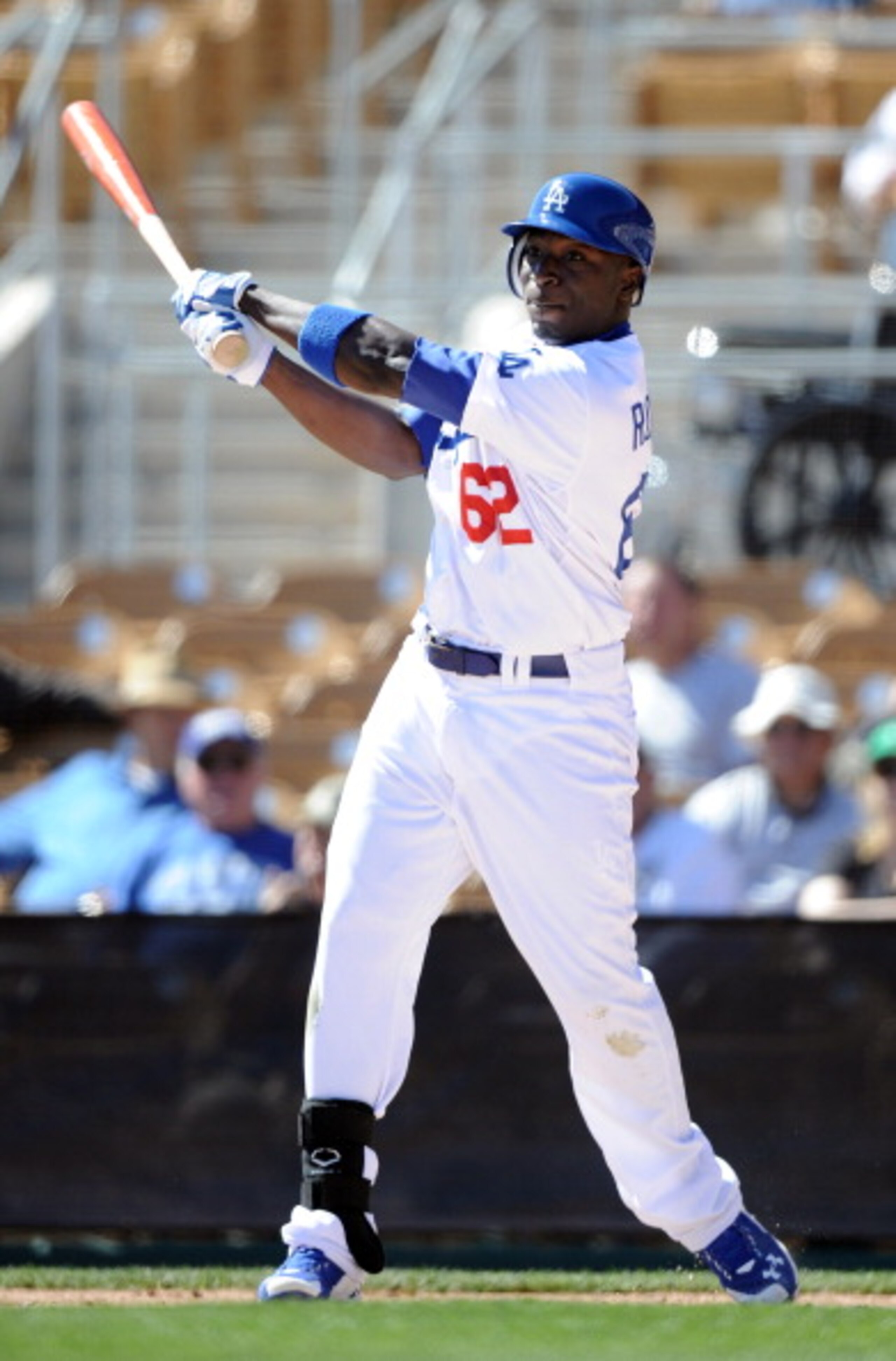 PHOENIX, AZ - FEBRUARY 28:  Trayvon Robinson #62 of the Los Angeles Dodgers at bat during spring training at Camelback Ranch on February 28, 2011 in Phoenix, Arizona.  (Photo by Harry How/Getty Images)
